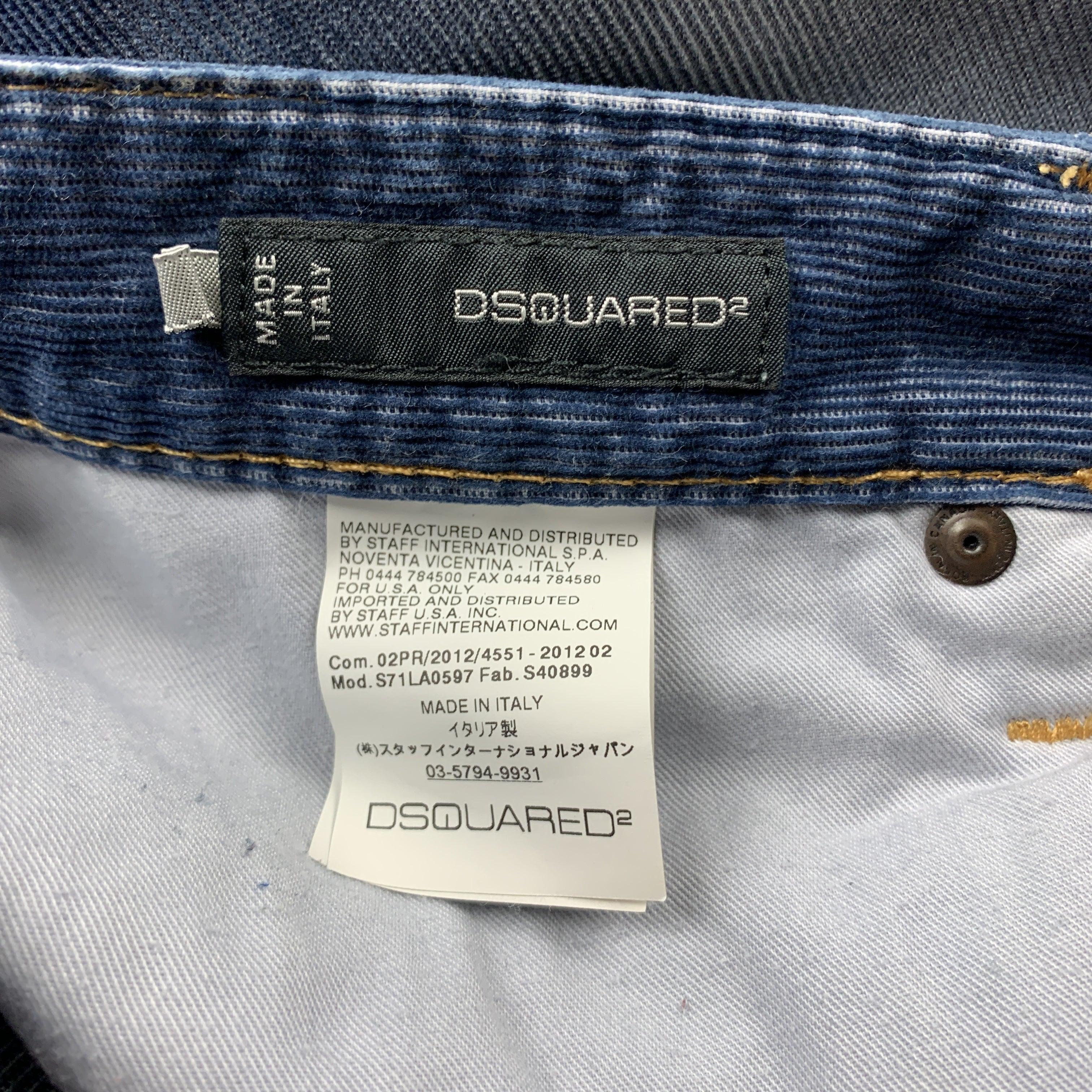 DSQUARED2 Size 32 Blue Washed Corduroy Distressed Jeans For Sale 2