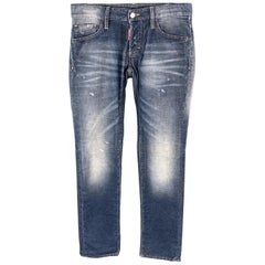 DSQUARED2 Size 32 Blue Washed Corduroy Distressed Jeans