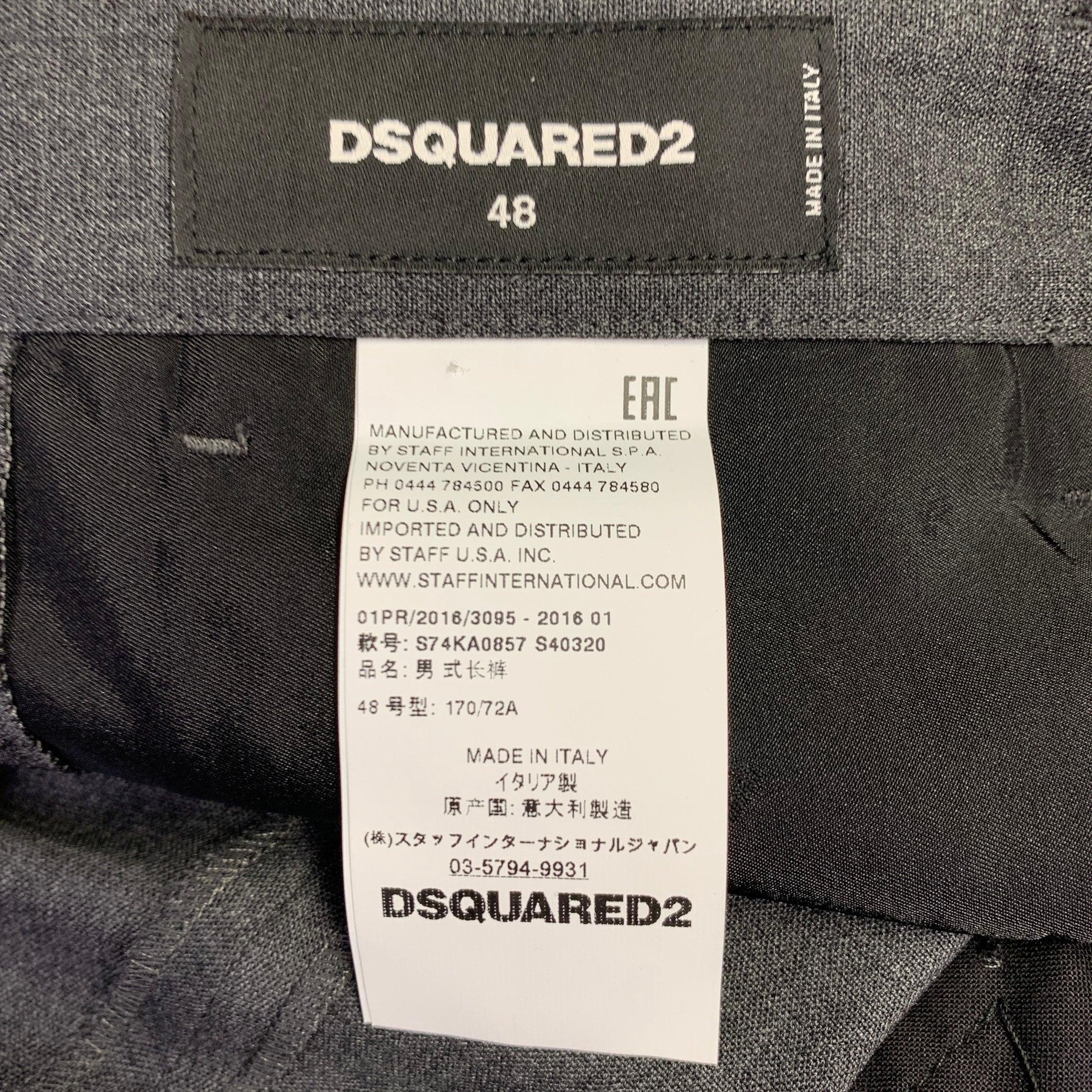 DSQUARED2 Pantalones de vestir delanteros planos de mezcla de lana gris marengo talla 32 en Excelente estado para la venta en San Francisco, CA