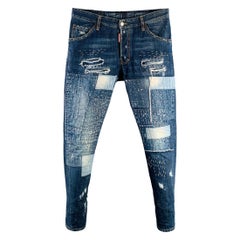 DSQUARED2 Size 32 Indigo Sashiko Distressed Denim Button Fly Jeans