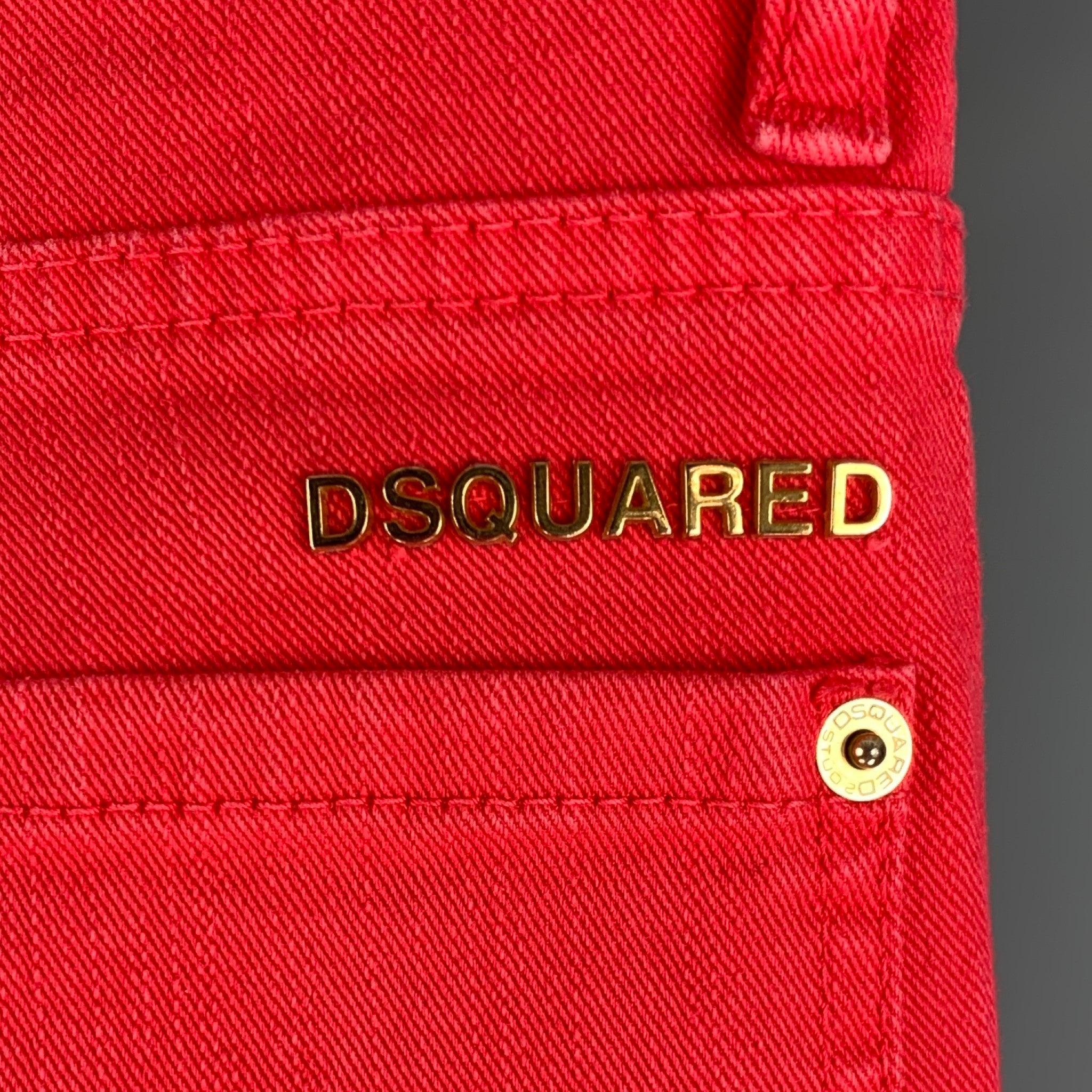 Men's DSQUARED2 Size 32 Red Cotton Elastane Button Fly Jeans For Sale