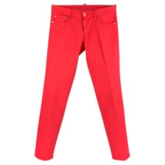 DSQUARED2 Size 32 Red Cotton Elastane Button Fly Jeans