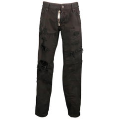 DSQUARED2 Size 34 Black Distressed Denim 34 Button Fly Jeans