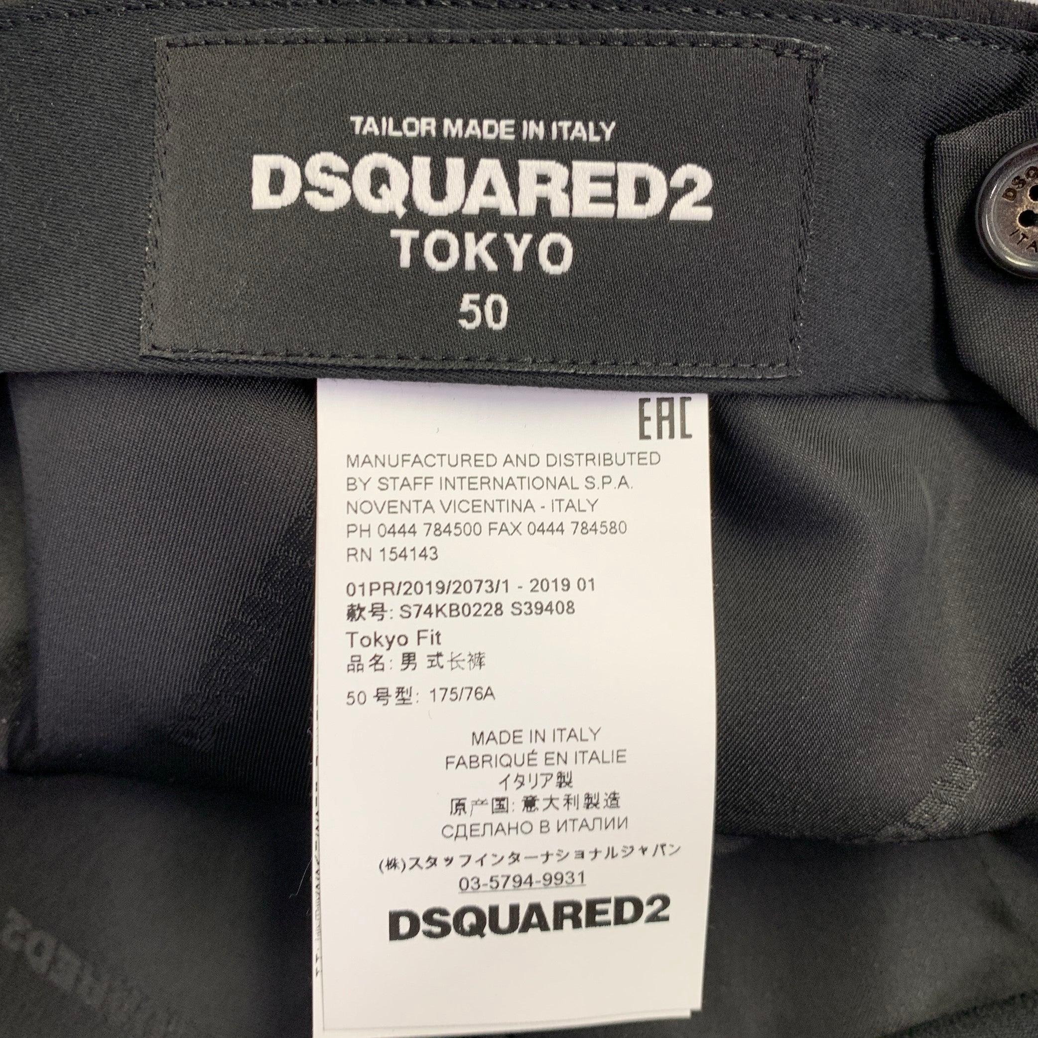 Men's DSQUARED2 Size 34 Black Wool Silk Flat Front Dress Pants For Sale