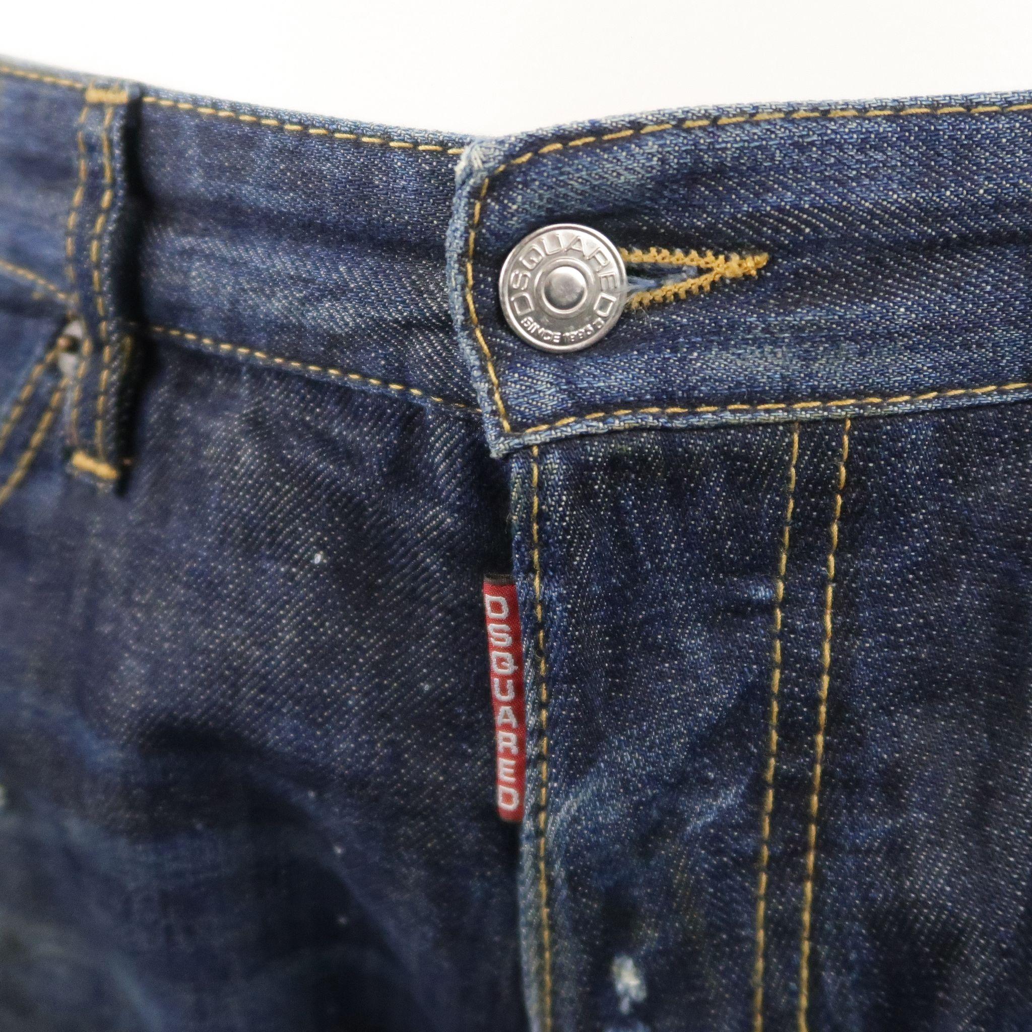 DSQUARED2 Size 34 Indigo Distressed Denim Jeans In Excellent Condition In San Francisco, CA