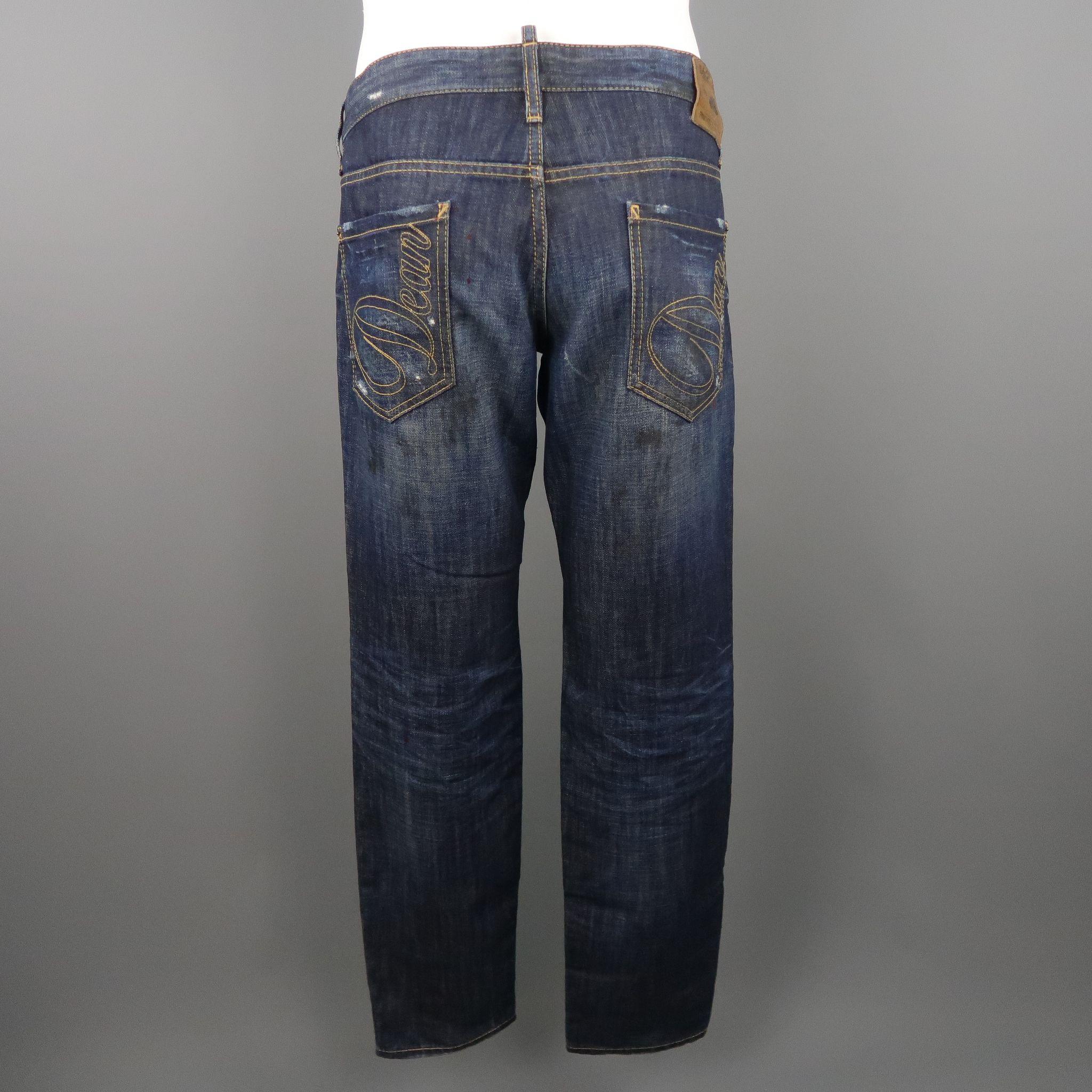 Men's DSQUARED2 Size 34 Indigo Distressed Denim Jeans