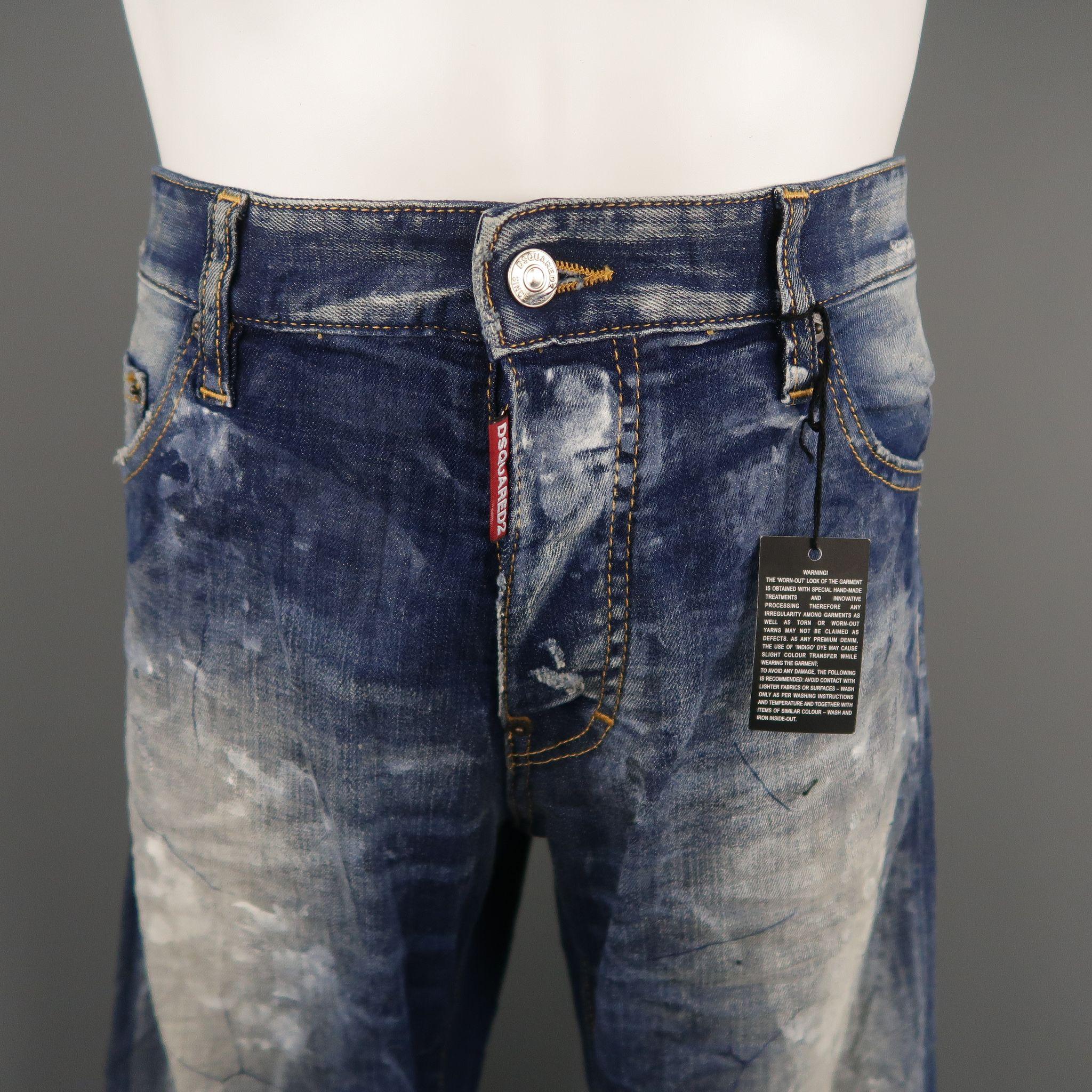 DSQUARED2 Jeans comes in an indigo tone in a denim material, with a painted effect throughout, stitched and button fly. Made in Italy.
 
New With Tags.
Marked: 50 IT
 
Measurements:
 
Waist: 37 in.
Rise: 10.5 in.
Inseam: 34.5 in.