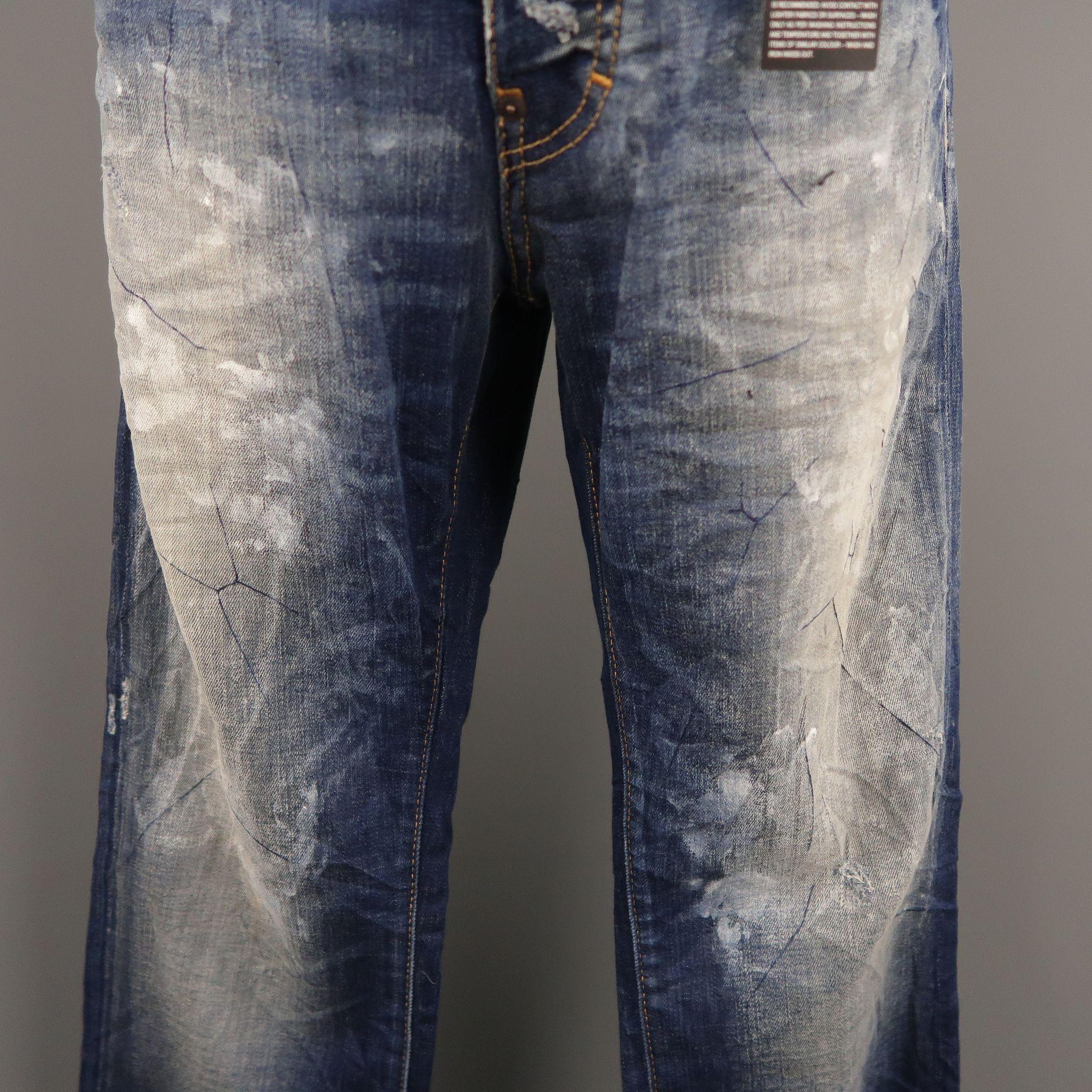 Black DSQUARED2 Size 34 Indigo Painted Denim Jeans