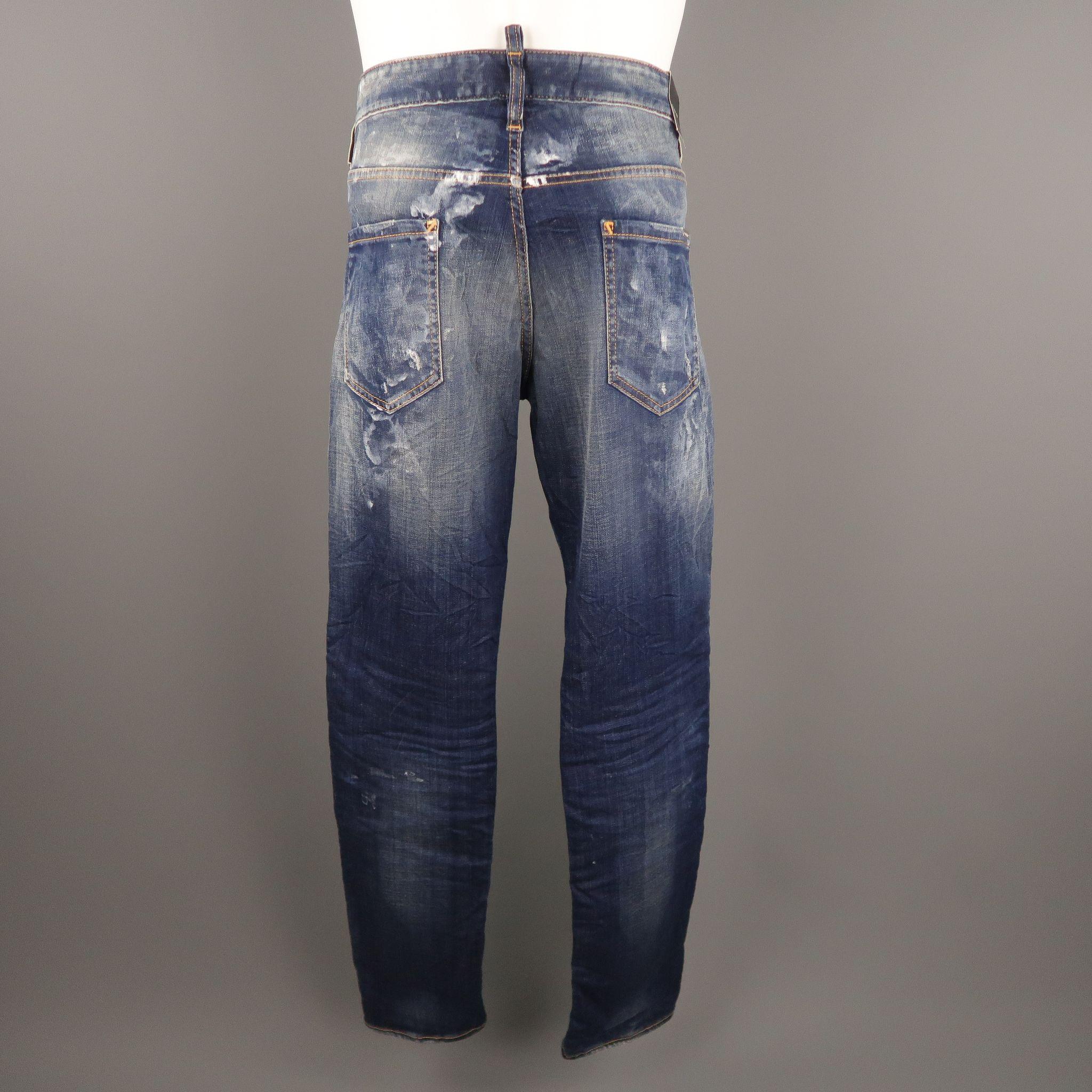 Men's DSQUARED2 Size 34 Indigo Painted Denim Jeans
