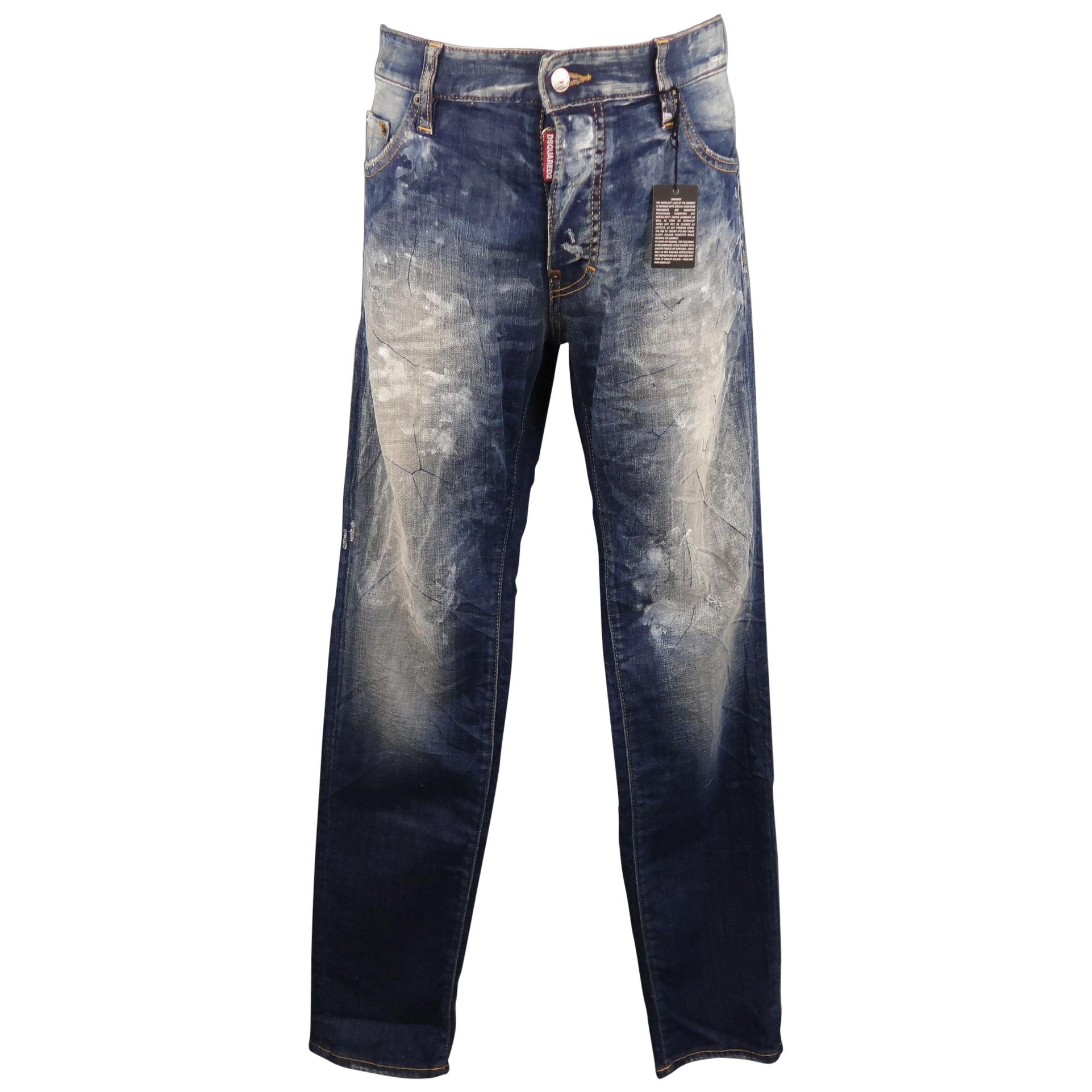 DSQUARED2 Size 34 Indigo Painted Denim Jeans