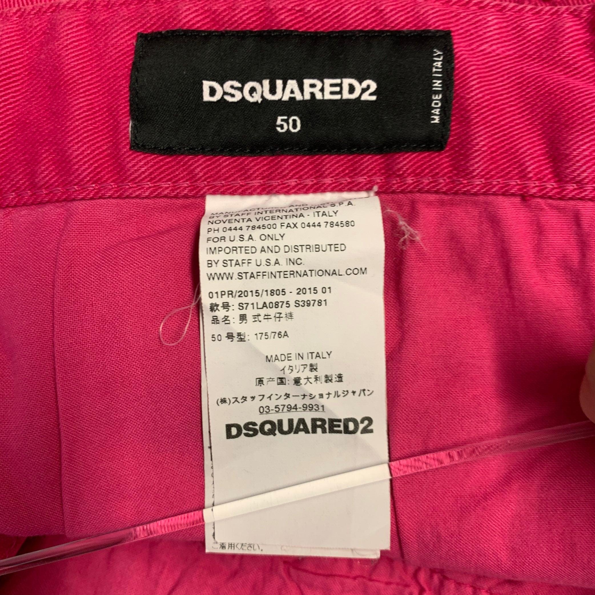 DSQUARED2 Taglia 34 Rosa Fucsia Distressed Jeans in misto cotone con chiusura a bottone in vendita 1