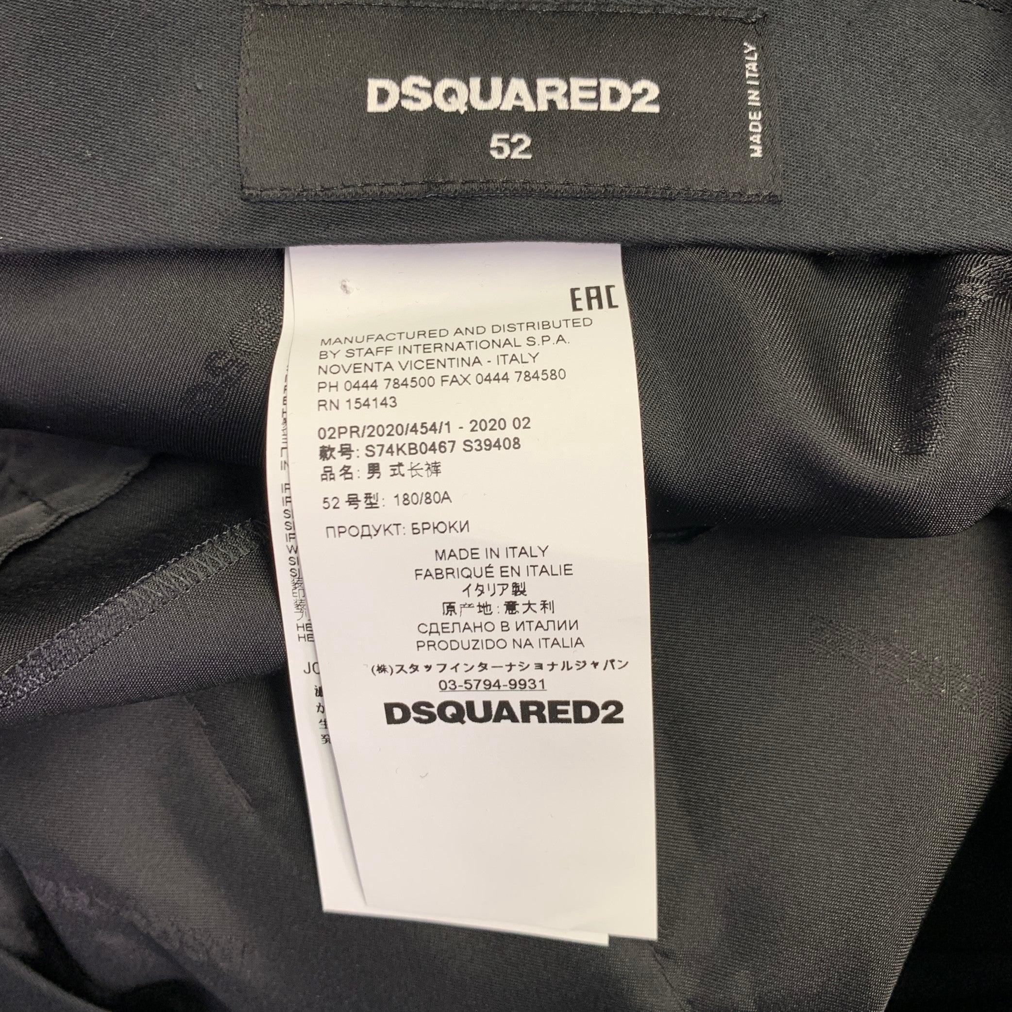 DSQUARED2 Size 36 Admiral Black Wool Silk Flat Front Dress Pants In Excellent Condition For Sale In San Francisco, CA