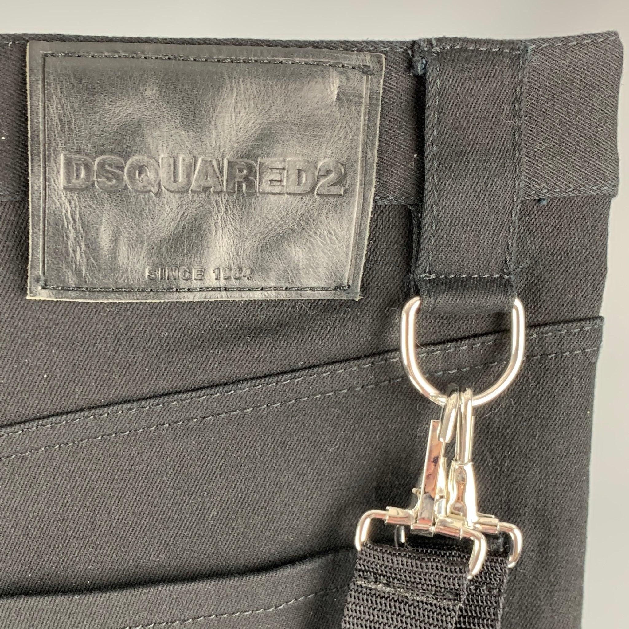DSQUARED2 Size 36 Black Cotton Elastane Straps Bondage Casual Pants For Sale 1