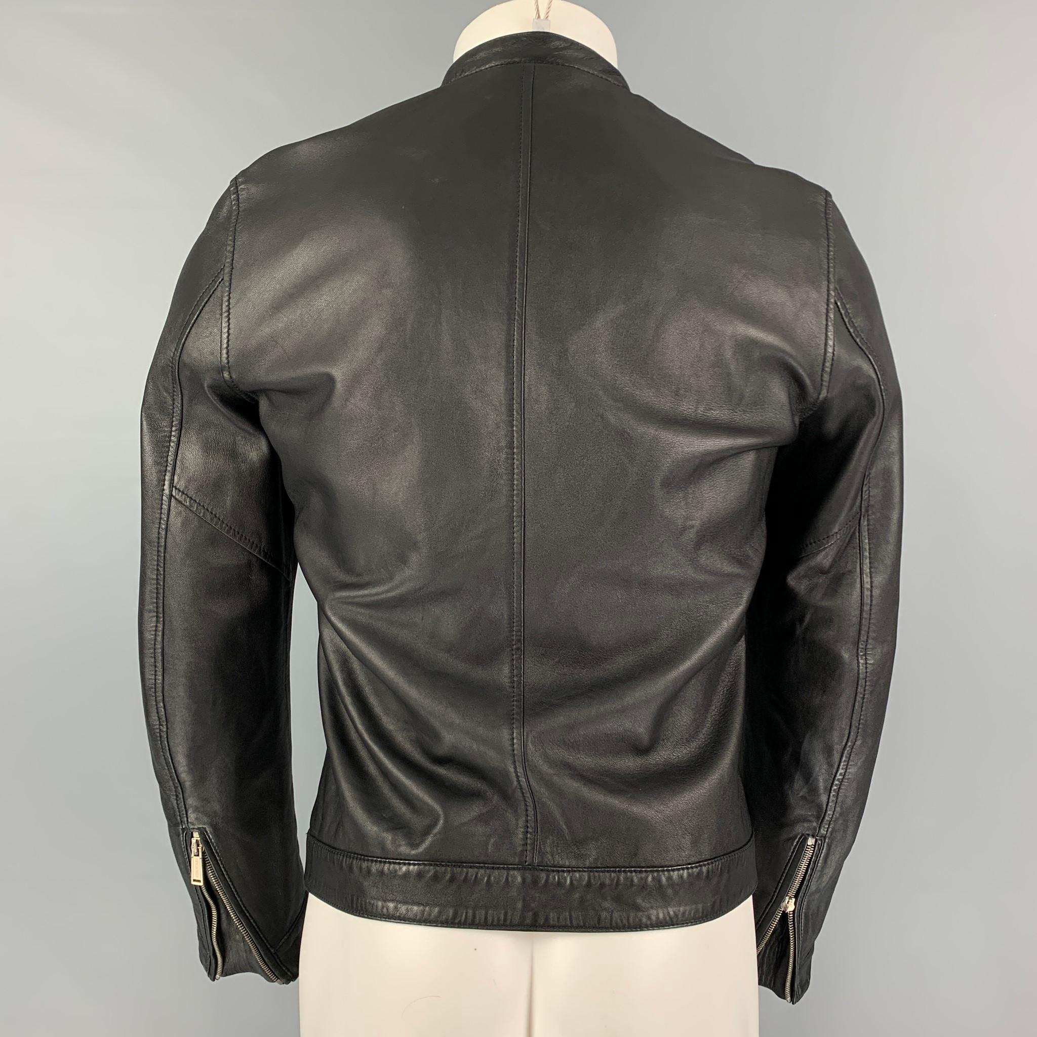 DSQUARED2 Size 36 Black Leather Zip Up Jacket In Good Condition In San Francisco, CA