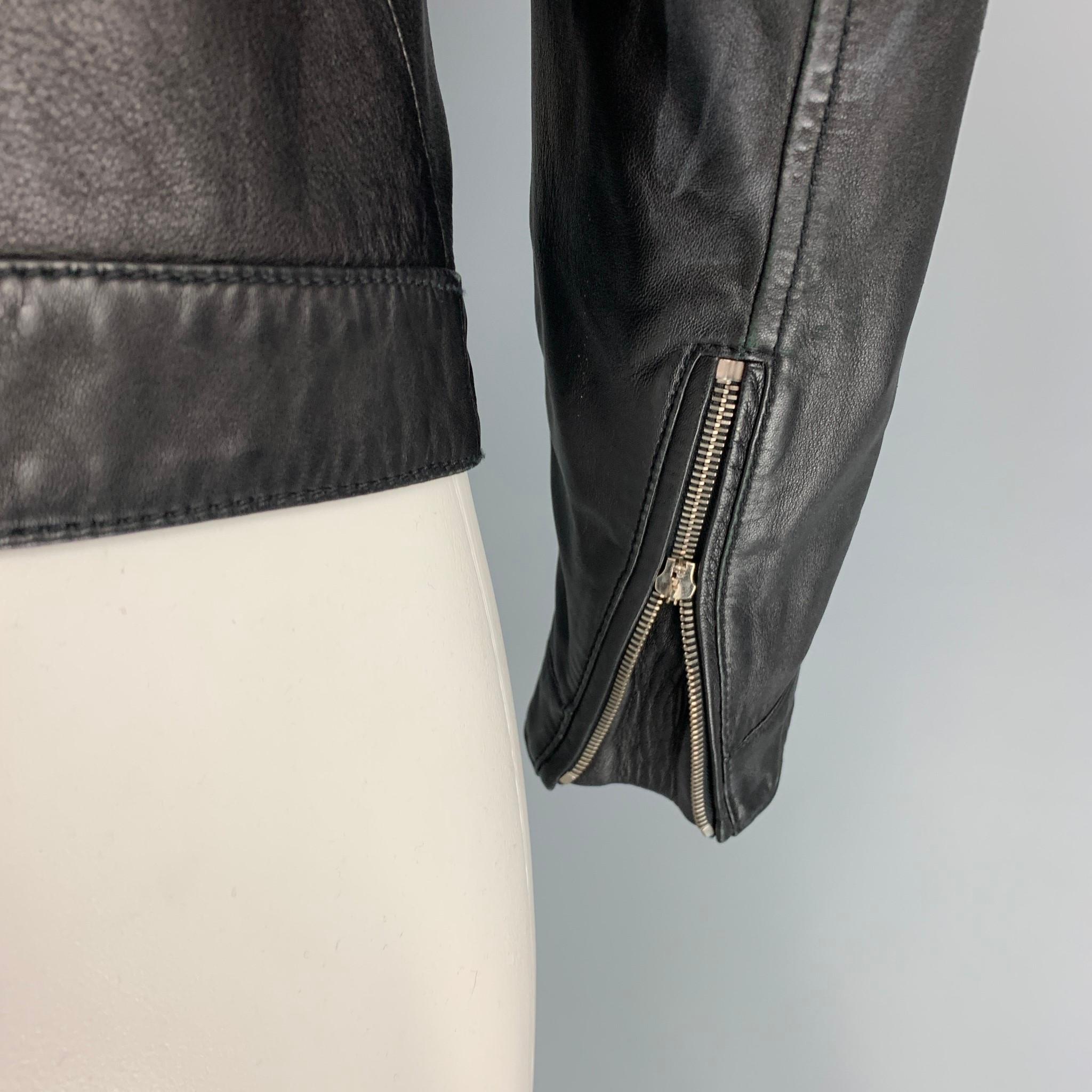 Men's DSQUARED2 Size 36 Black Leather Zip Up Jacket