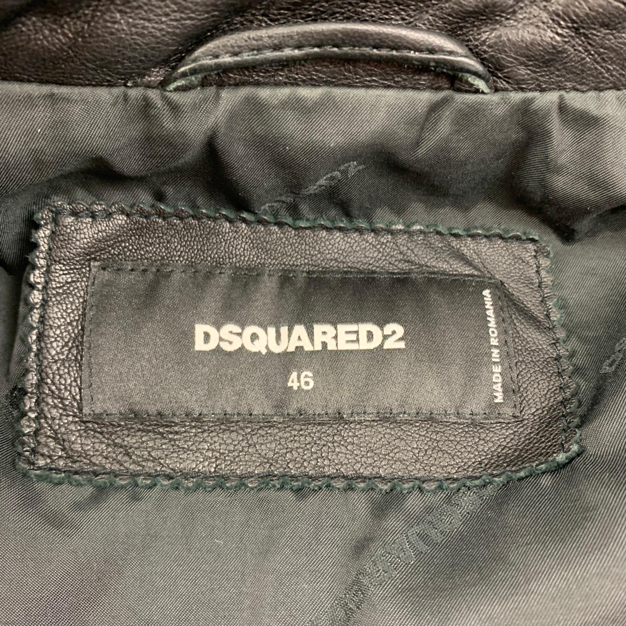 DSQUARED2 Size 36 Black Leather Zip Up Jacket 3