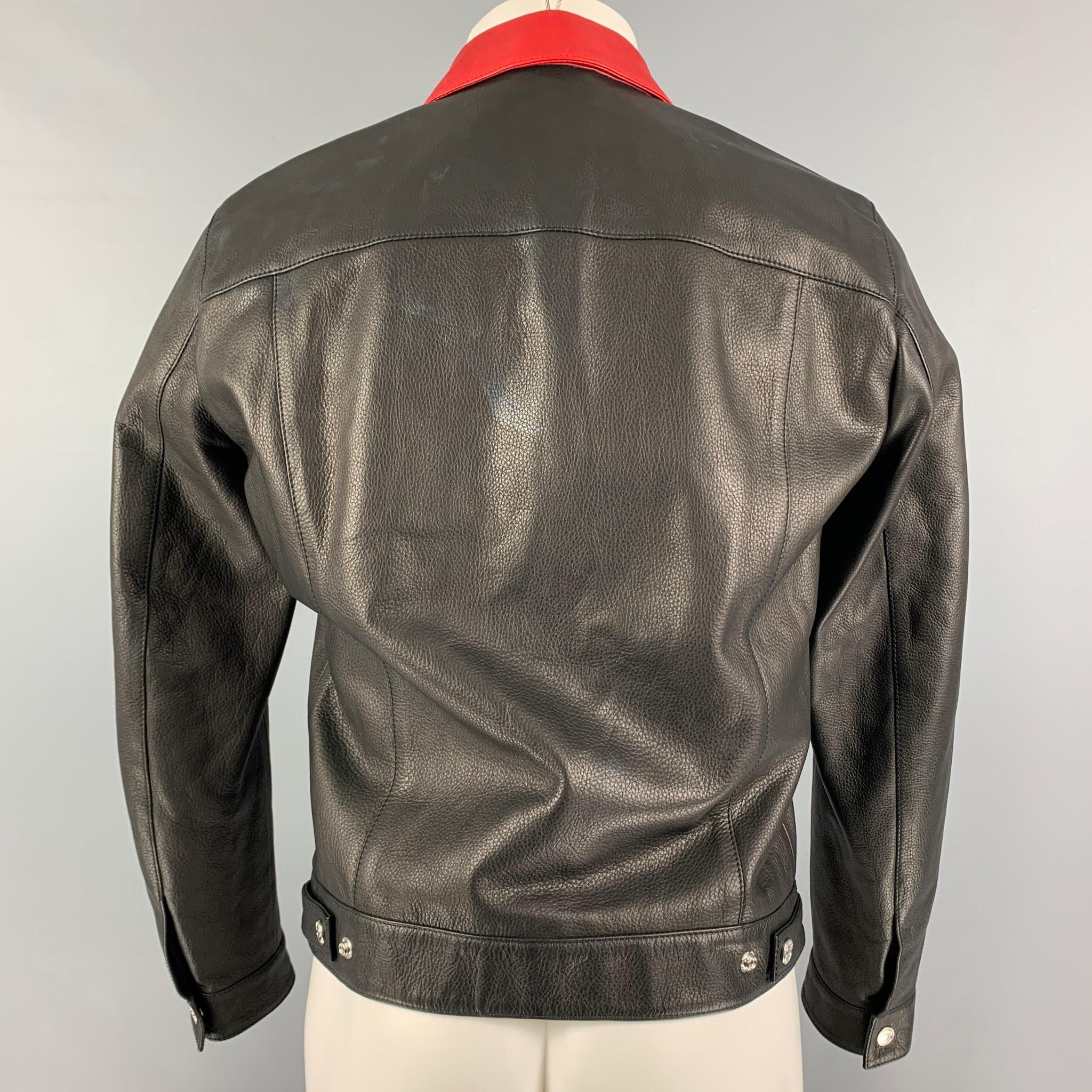 DSQUARED2 Size 36 Black Red Leather Snaps Jacket In Good Condition In San Francisco, CA