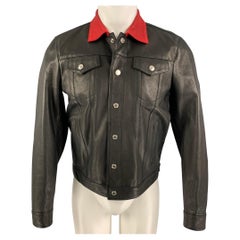 DSQUARED2 Size 36 Black Red Leather Snaps Jacket