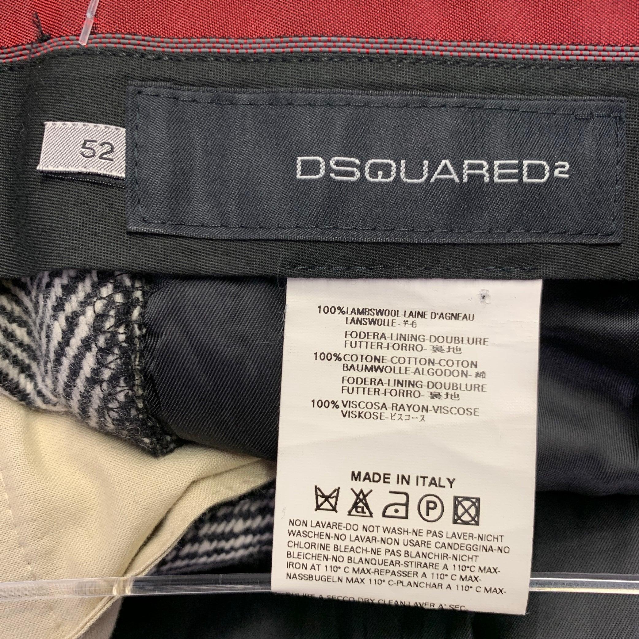 DSQUARED2 Size 36 Black White Herringbone Virgin Wool Flat Front Dress Pants In Good Condition In San Francisco, CA