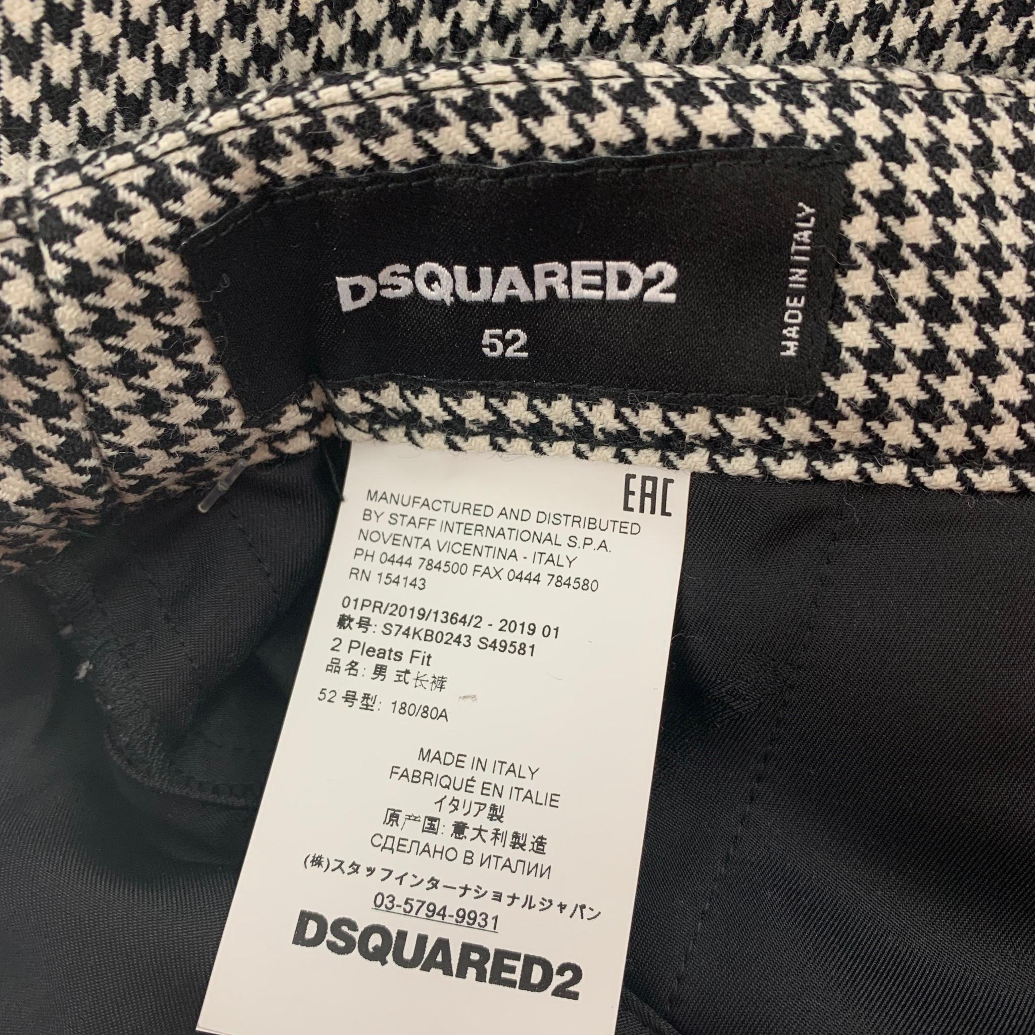 DSQUARED2 Size 36 Black White Houndstooth Lana Wool Pleated Dress Pants 2