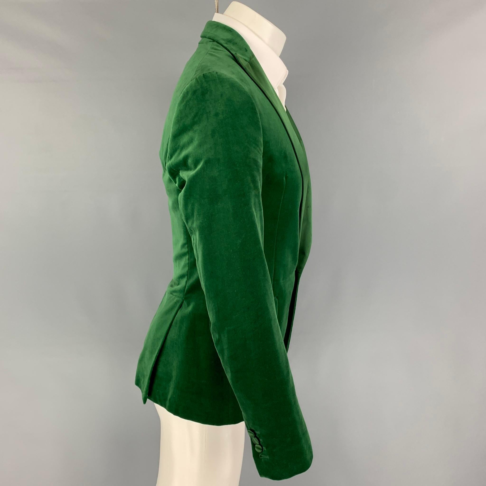 DSQUARED2 Size 36 Green Velvet Cotton Peak Lapel Sport Coat In Excellent Condition In San Francisco, CA