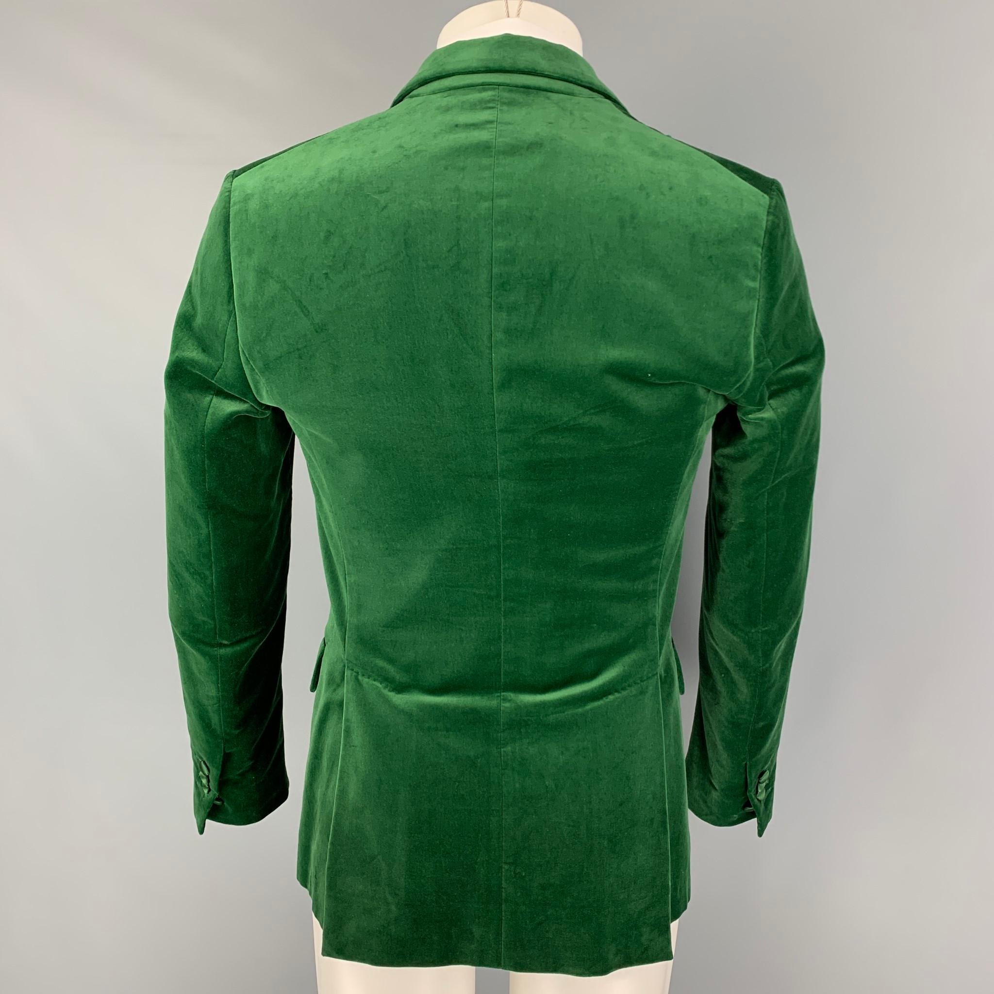 Men's DSQUARED2 Size 36 Green Velvet Cotton Peak Lapel Sport Coat