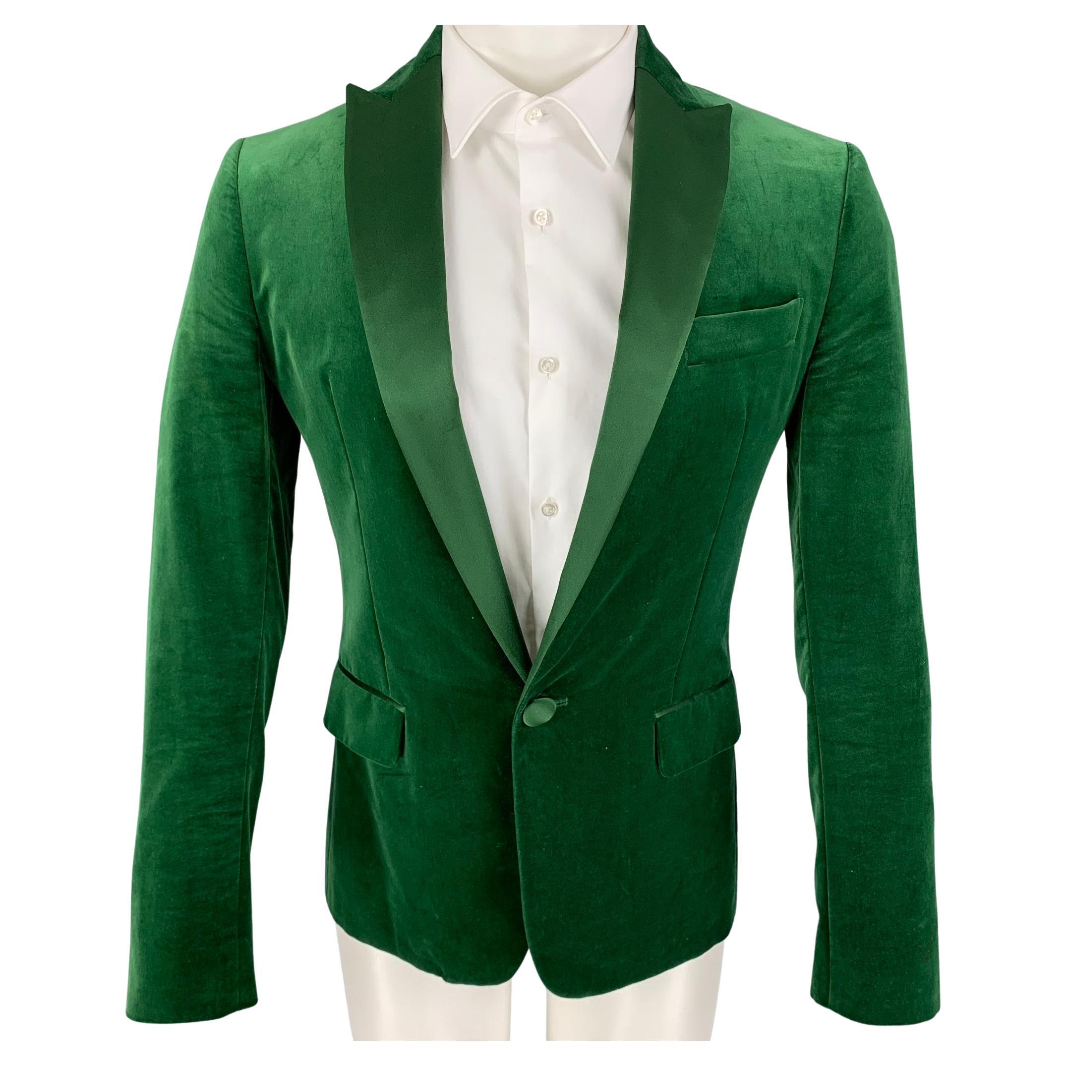 DSQUARED2 Size 36 Green Velvet Cotton Peak Lapel Sport Coat