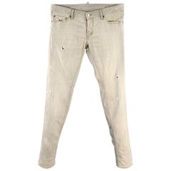 DSQUARED2 Size 36 Grey Distressed Cotton Blend Slim Cut Jeans