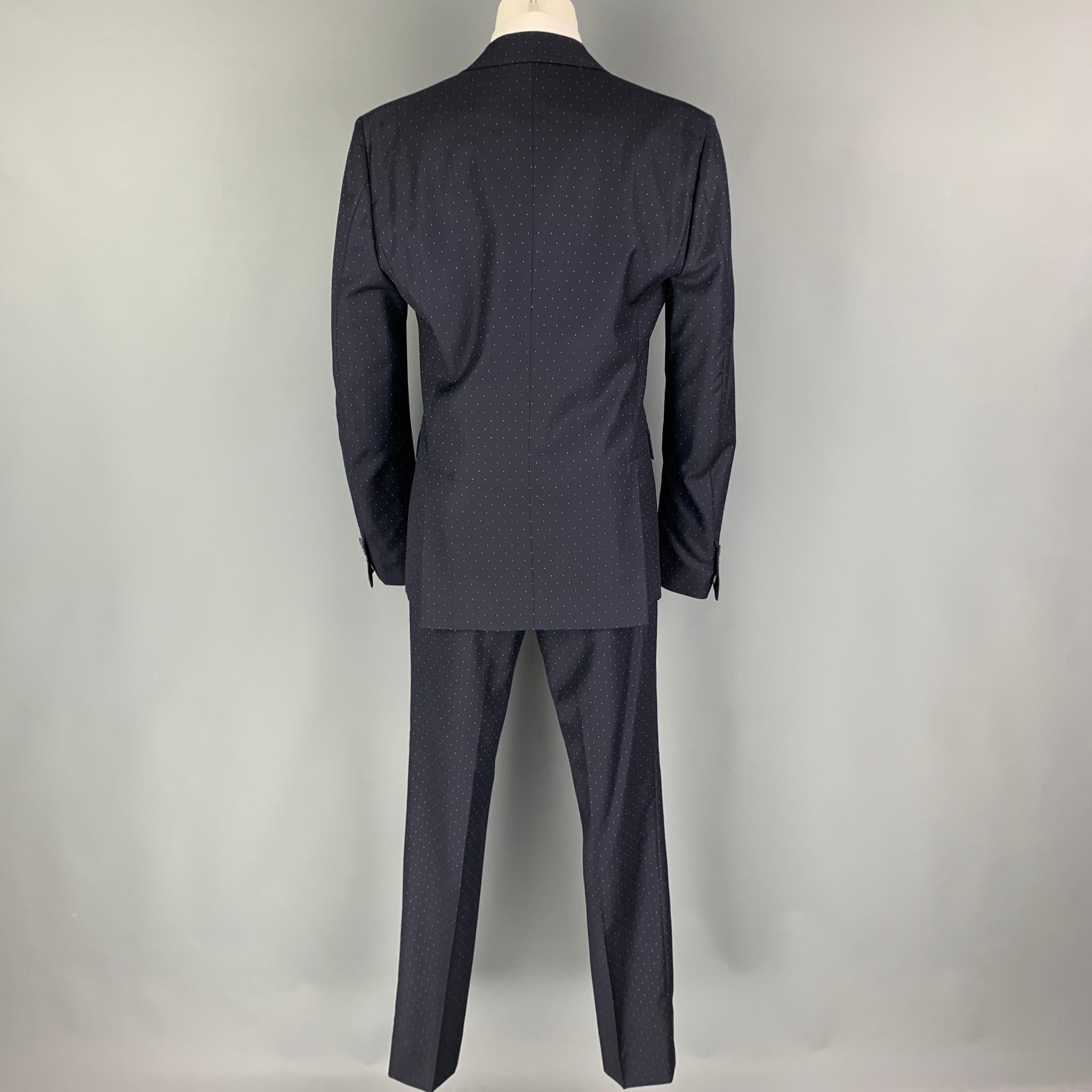 Black DSQUARED2 Size 36 Navy White Dots Wool Notch Lapel Suit