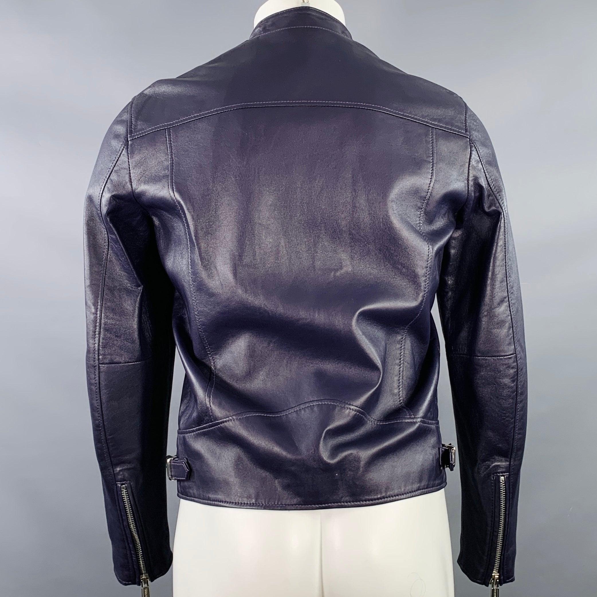 Black DSQUARED2 Size 36 Purple Leather Motorcycle Jacket For Sale