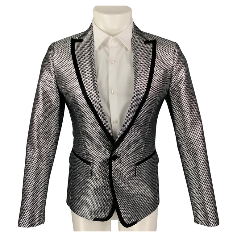DSQUARED2 Size 36 Silver Chequered Polyester / Silk Peak Lapel Sport Coat  For Sale at 1stDibs