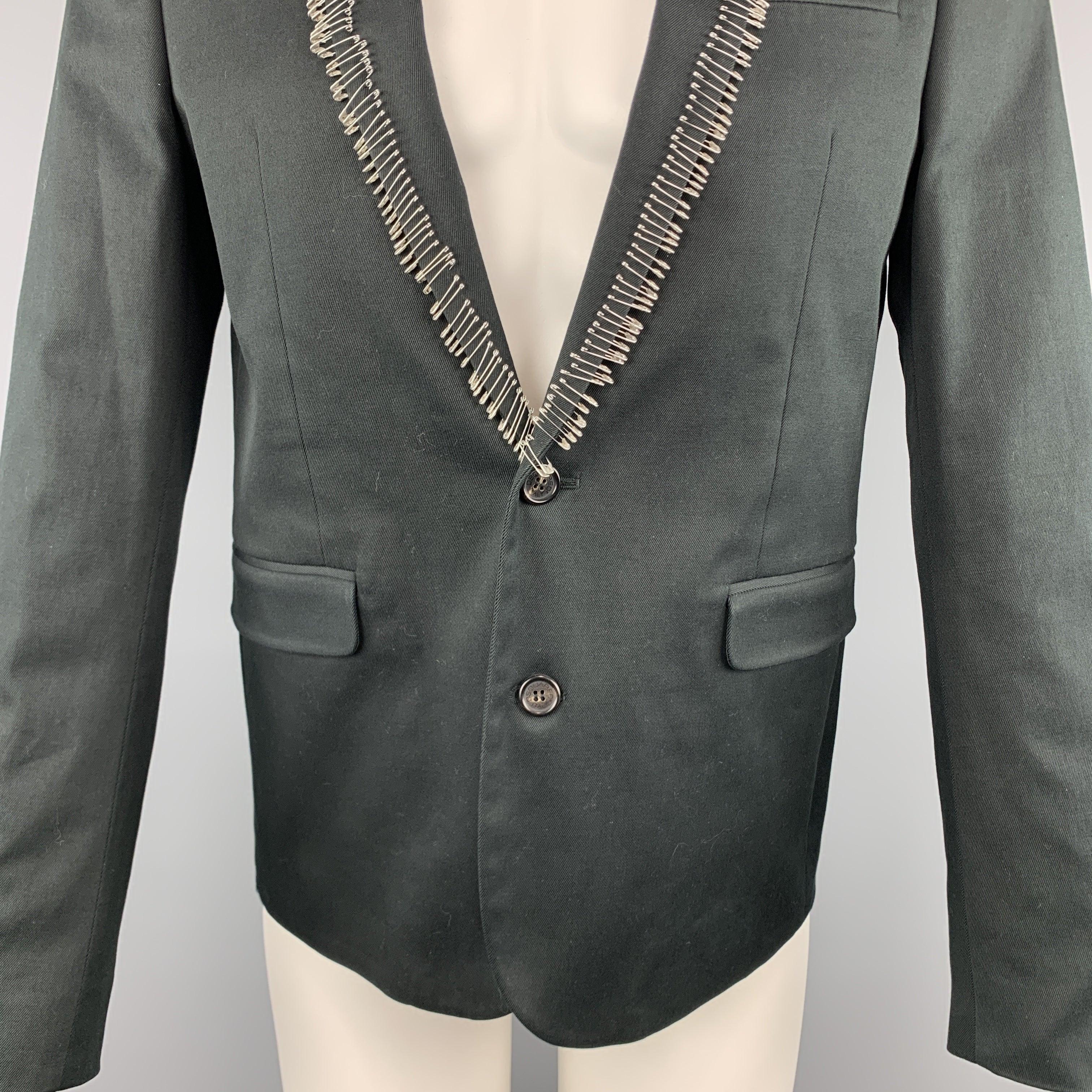 Men's DSQUARED2 Size 38 Black Cotton / Elastane Shawl Collar Safety Pin Sport Coat For Sale