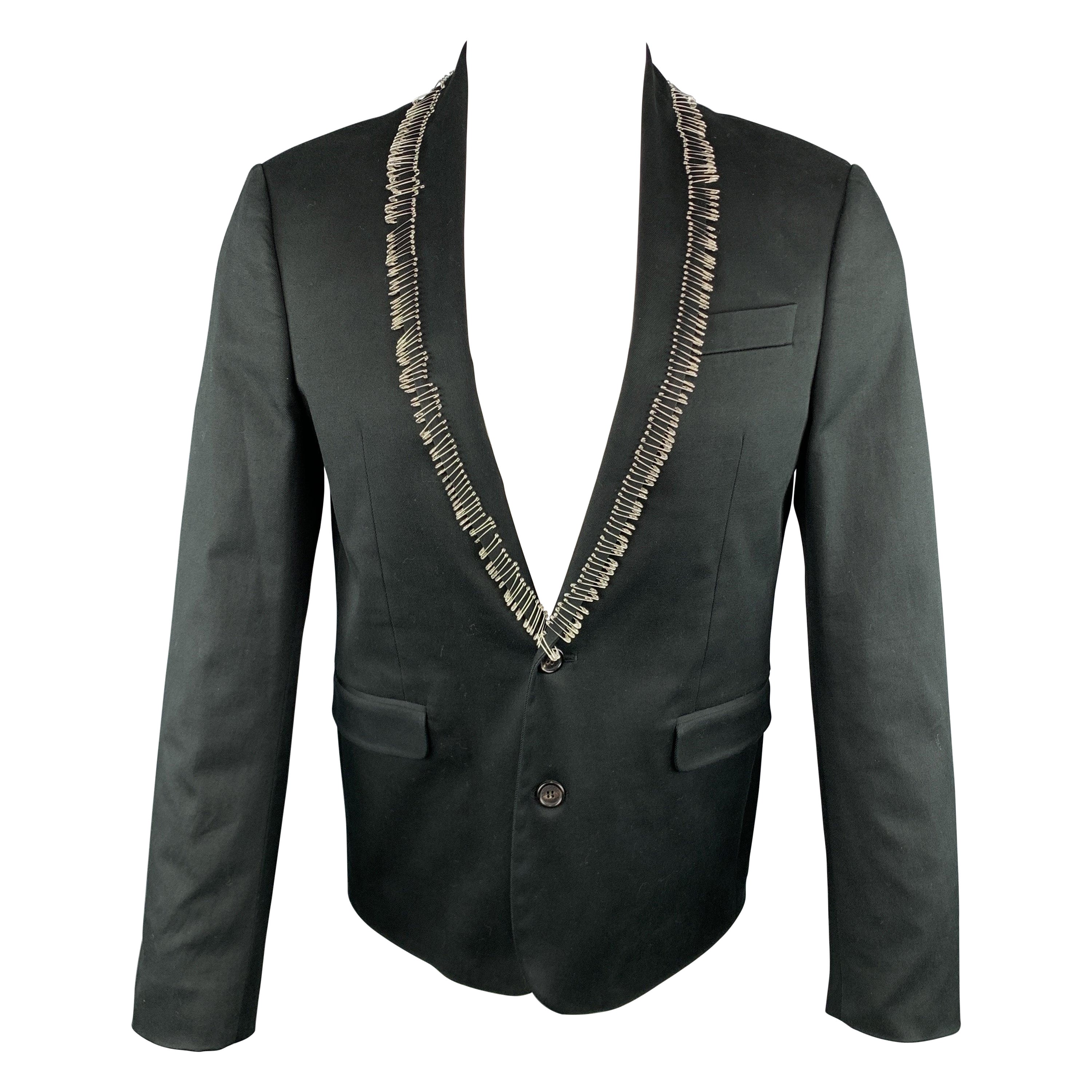 DSQUARED2 Size 38 Black Cotton / Elastane Shawl Collar Safety Pin Sport Coat