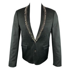 DSQUARED2 Size 38 Black Cotton / Elastane Shawl Collar Safety Pin Sport Coat