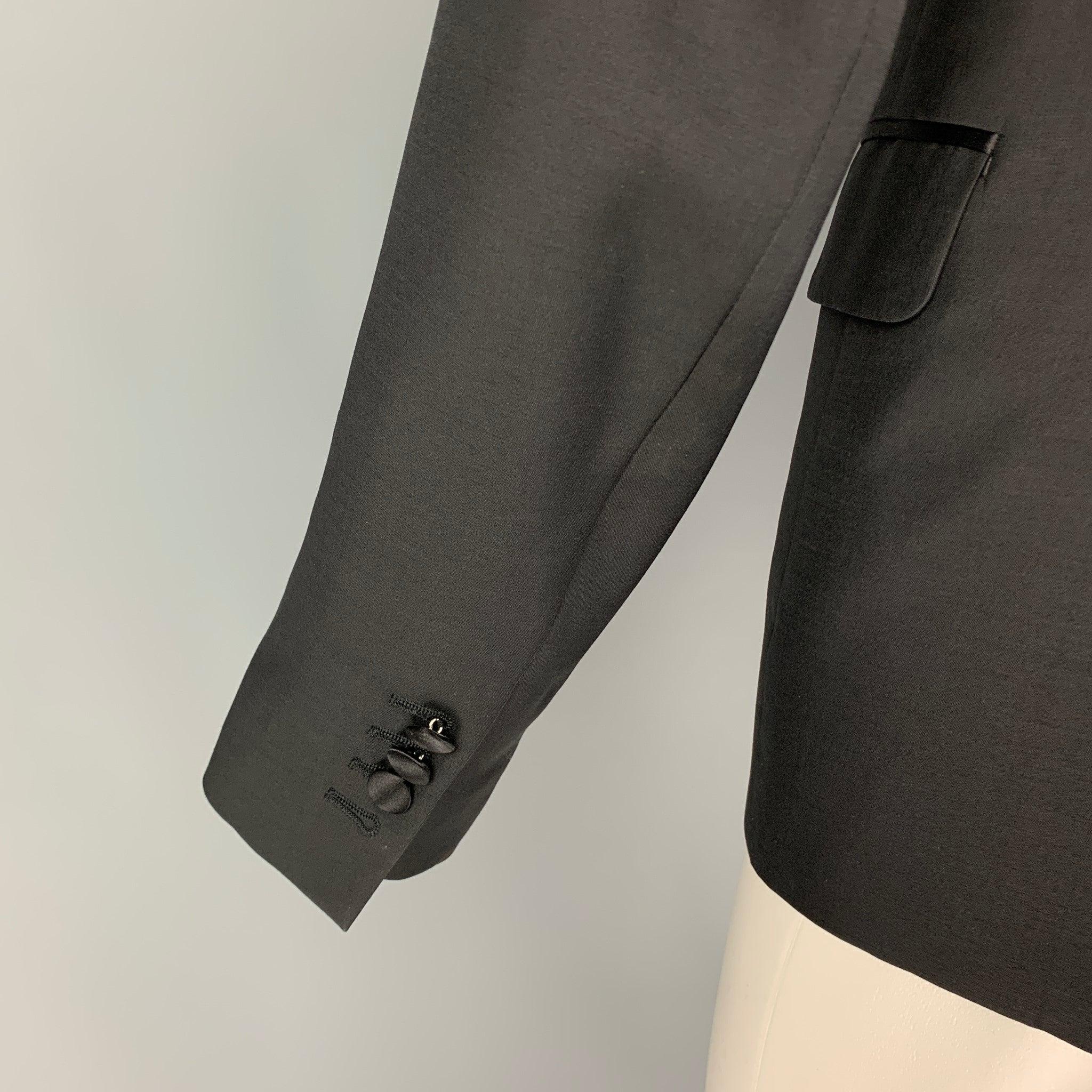Men's DSQUARED2 Size 38 Black Embroidery Wool Silk Peak Lapel Sport Coat For Sale