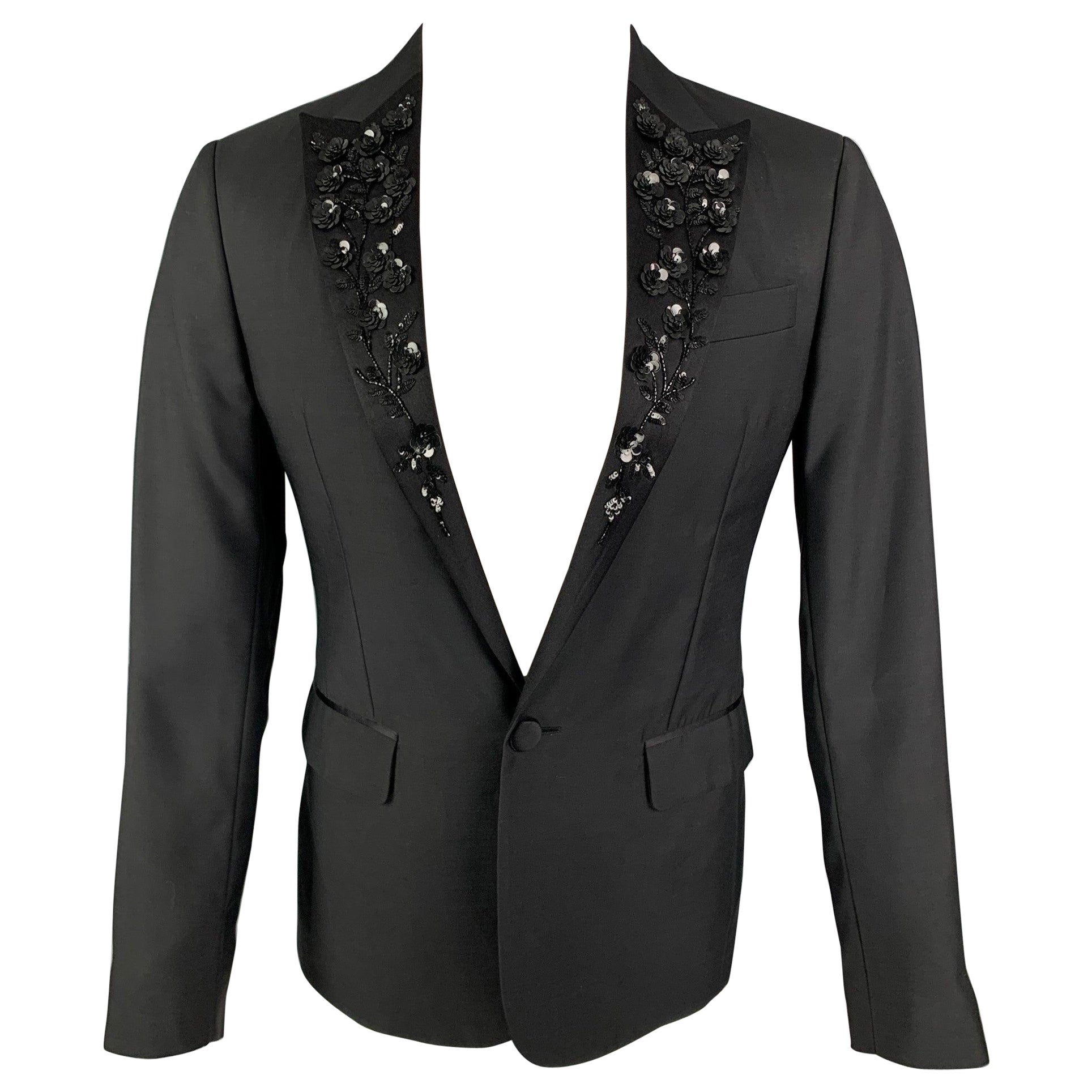 DSQUARED2 Taglia 38 Cappotto sportivo in lana e seta con ricamo nero e risvolto a picco