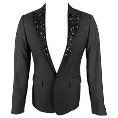 DSQUARED2 - Manteau de sport à revers en soie et broderie noire, taille 38
