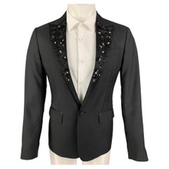 DSQUARED2 Size 38 Black Embroidery Wool Silk Peak Lapel Sport Coat