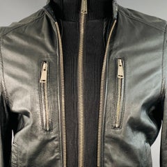 DSQUARED2 Size 38 Black Lambskin Leather Knit Trim Double Zipper Jacket