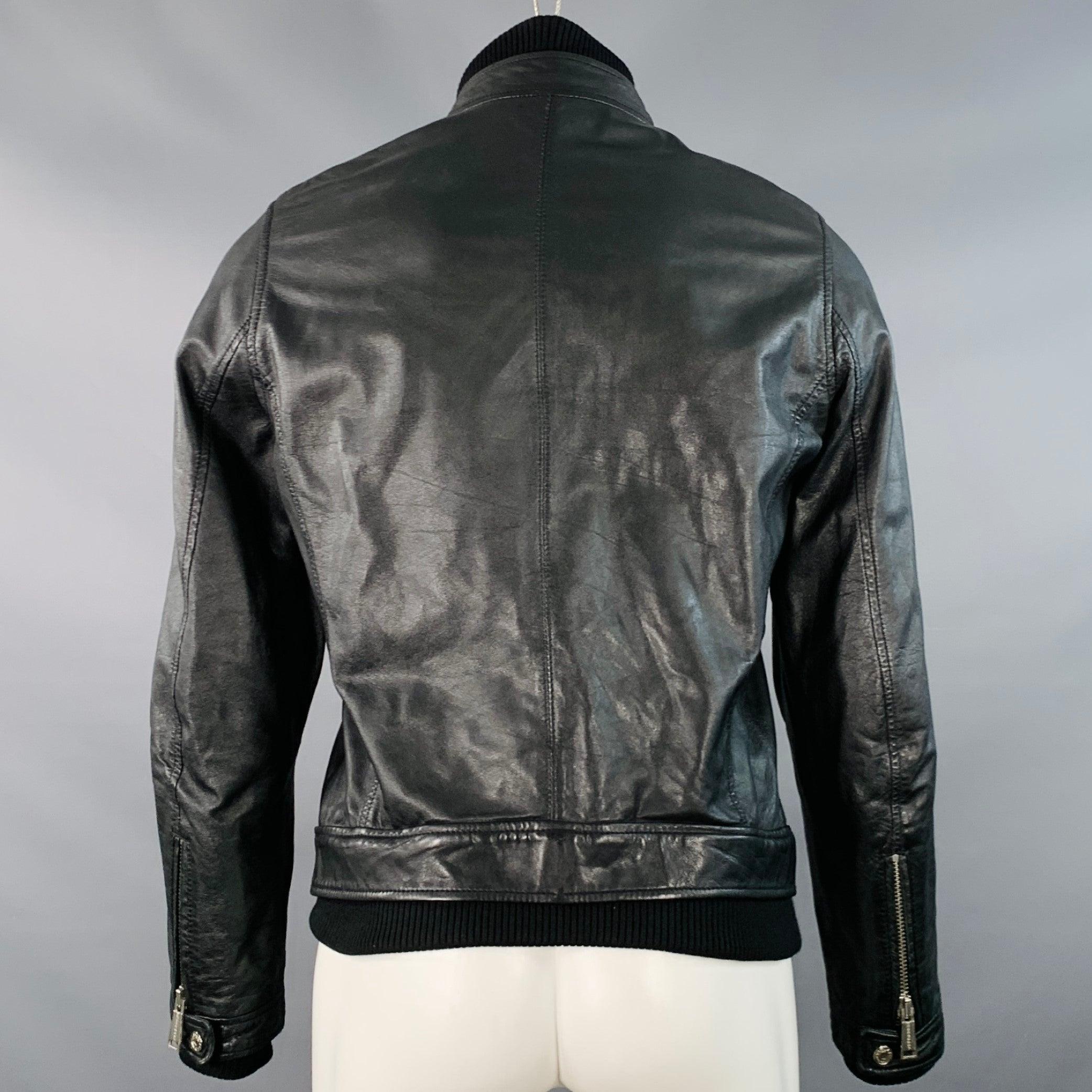 Dsquared2 Taglia 38 Giacca in pelle d'agnello nera con doppia cerniera e finiture in maglia In condizioni ottime in vendita a San Francisco, CA
