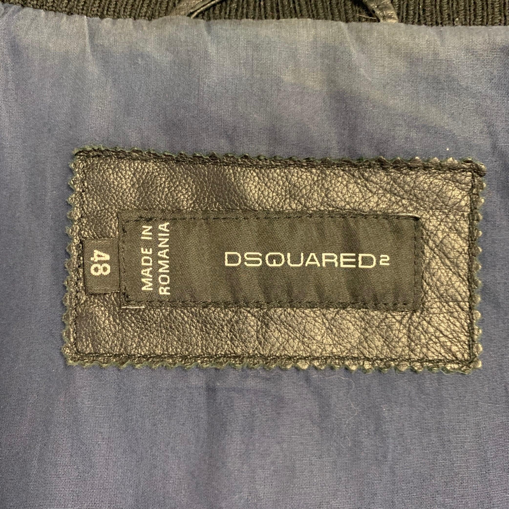 Uomo Dsquared2 Taglia 38 Giacca in pelle d'agnello nera con doppia cerniera e finiture in maglia in vendita