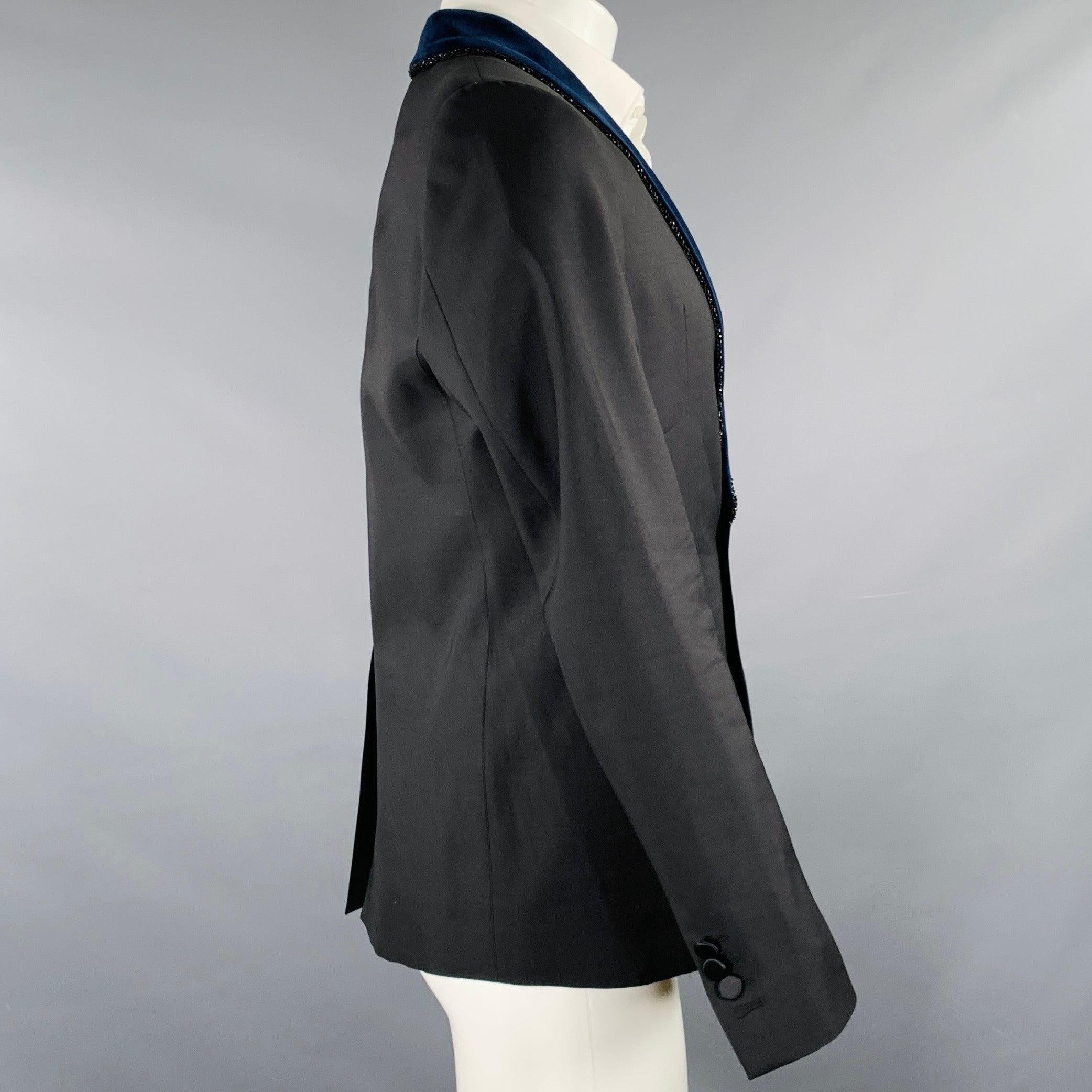 Men's DSQUARED2 Size 38 Black Navy Wool Silk Shawl Collar Sport Coat For Sale