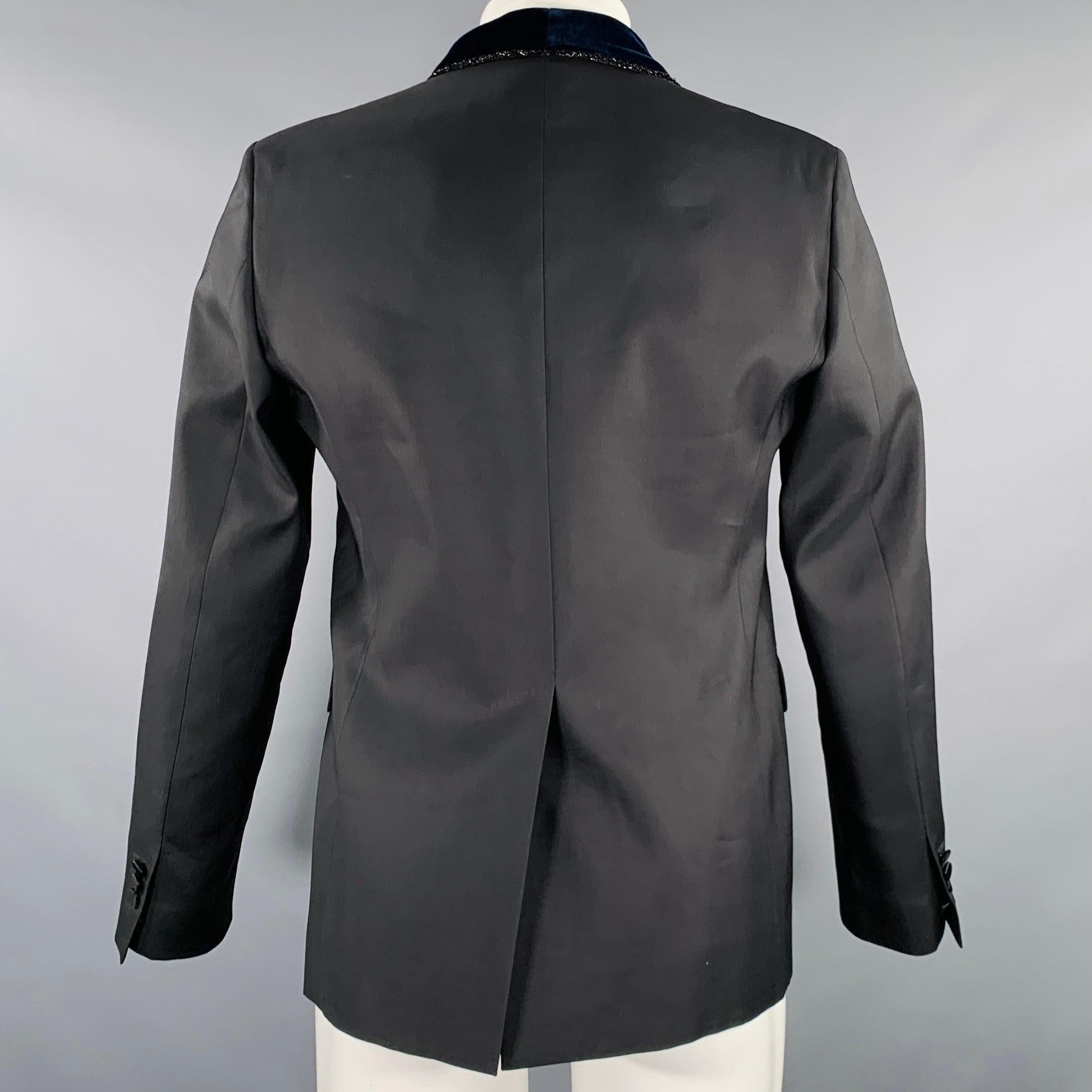DSQUARED2 Size 38 Black Navy Wool Silk Shawl Collar Sport Coat For Sale 1