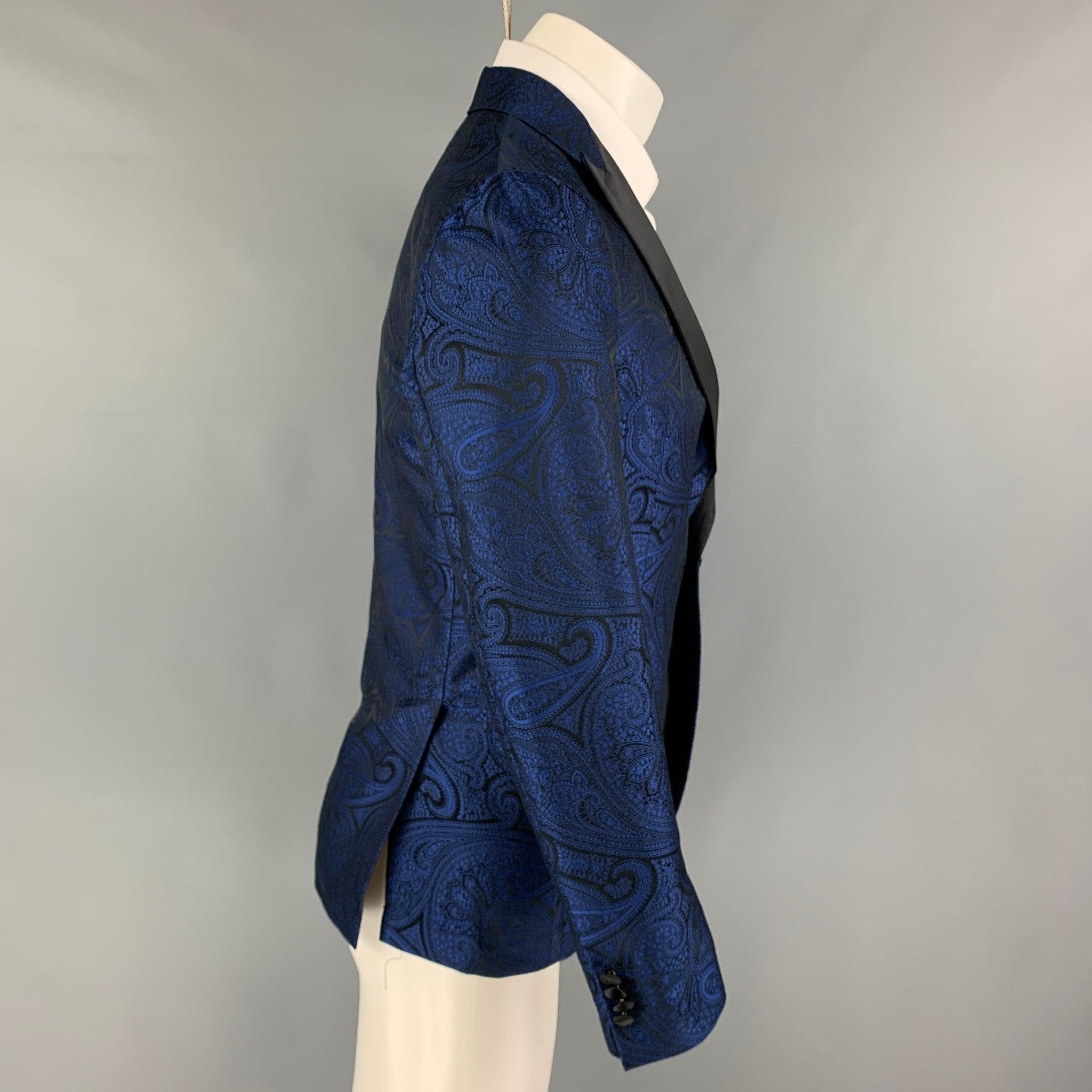 DSQUARED2 Size 38 Blue Black Jacquard Polyester Silk Sport Coat In Good Condition For Sale In San Francisco, CA