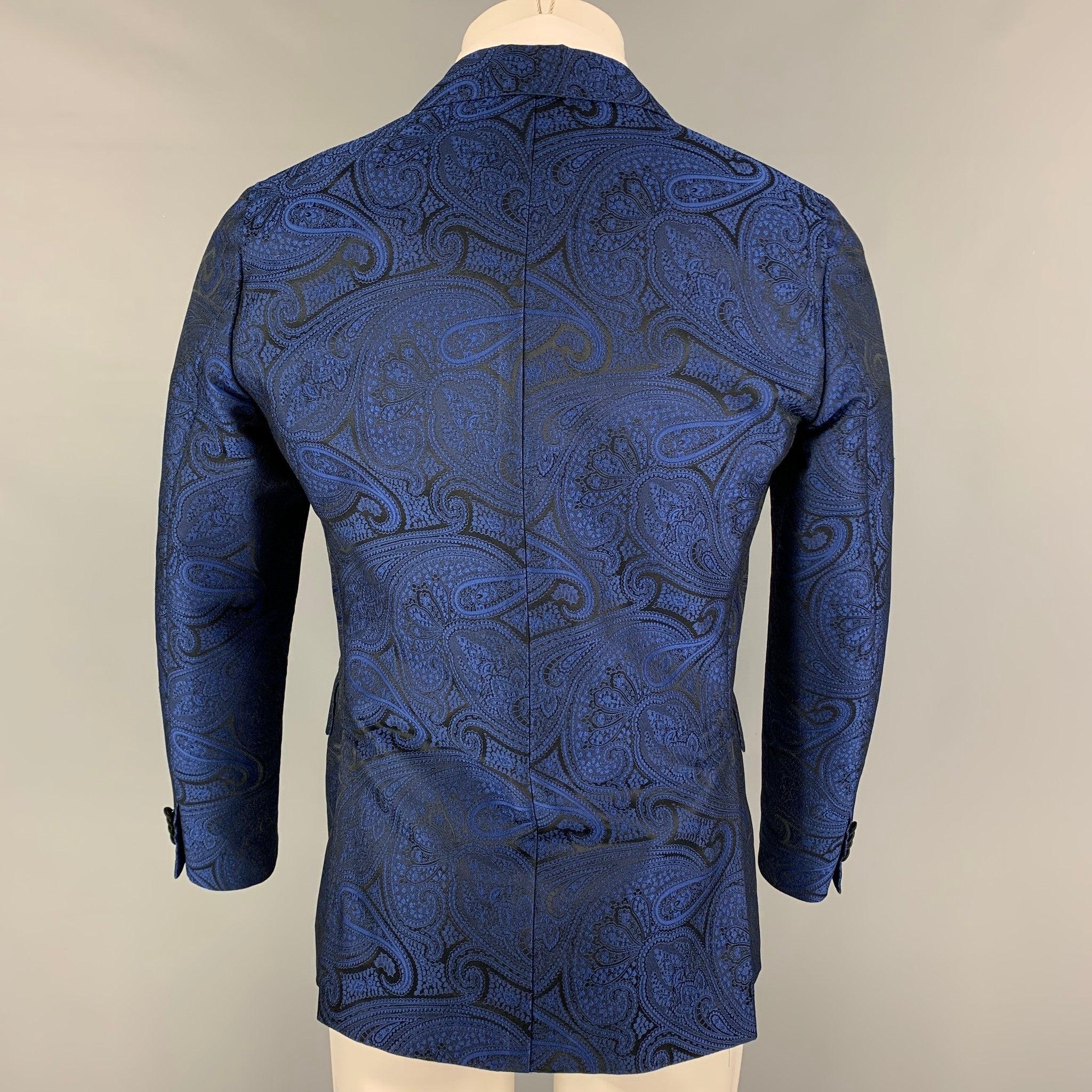 Men's DSQUARED2 Size 38 Blue Black Jacquard Polyester Silk Sport Coat For Sale