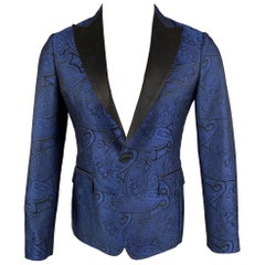 DSQUARED2 Size 38 Blue Black Jacquard Polyester Silk Sport Coat