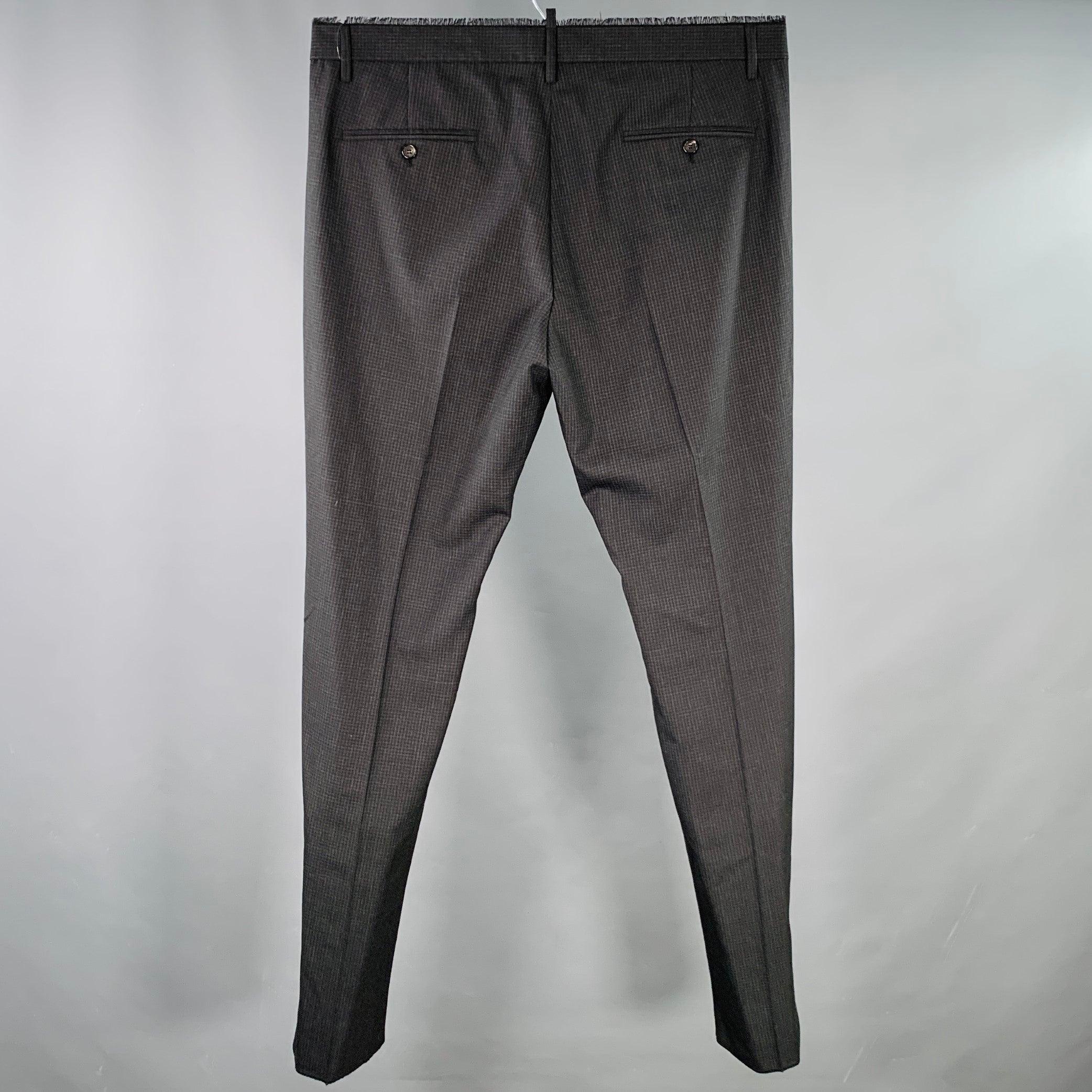 DSQUARED2 Talla 38 Gris Negro A Cuadros Lana Raw Edges Pantalones de vestir en Excelente estado para la venta en San Francisco, CA