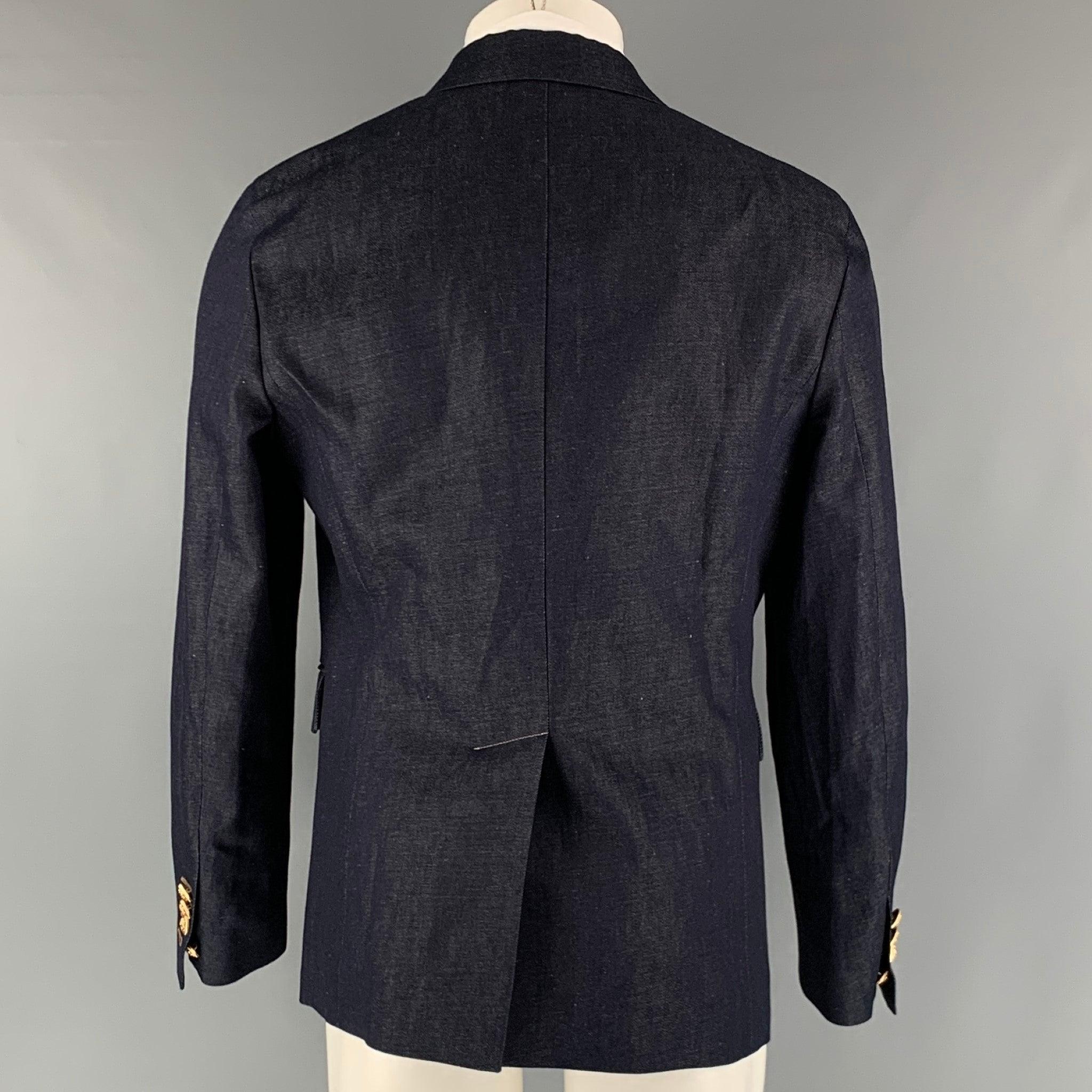 DSQUARED2 Size 38 Indigo Solid Cotton  Linen Double Breasted Sport Coat In Good Condition For Sale In San Francisco, CA