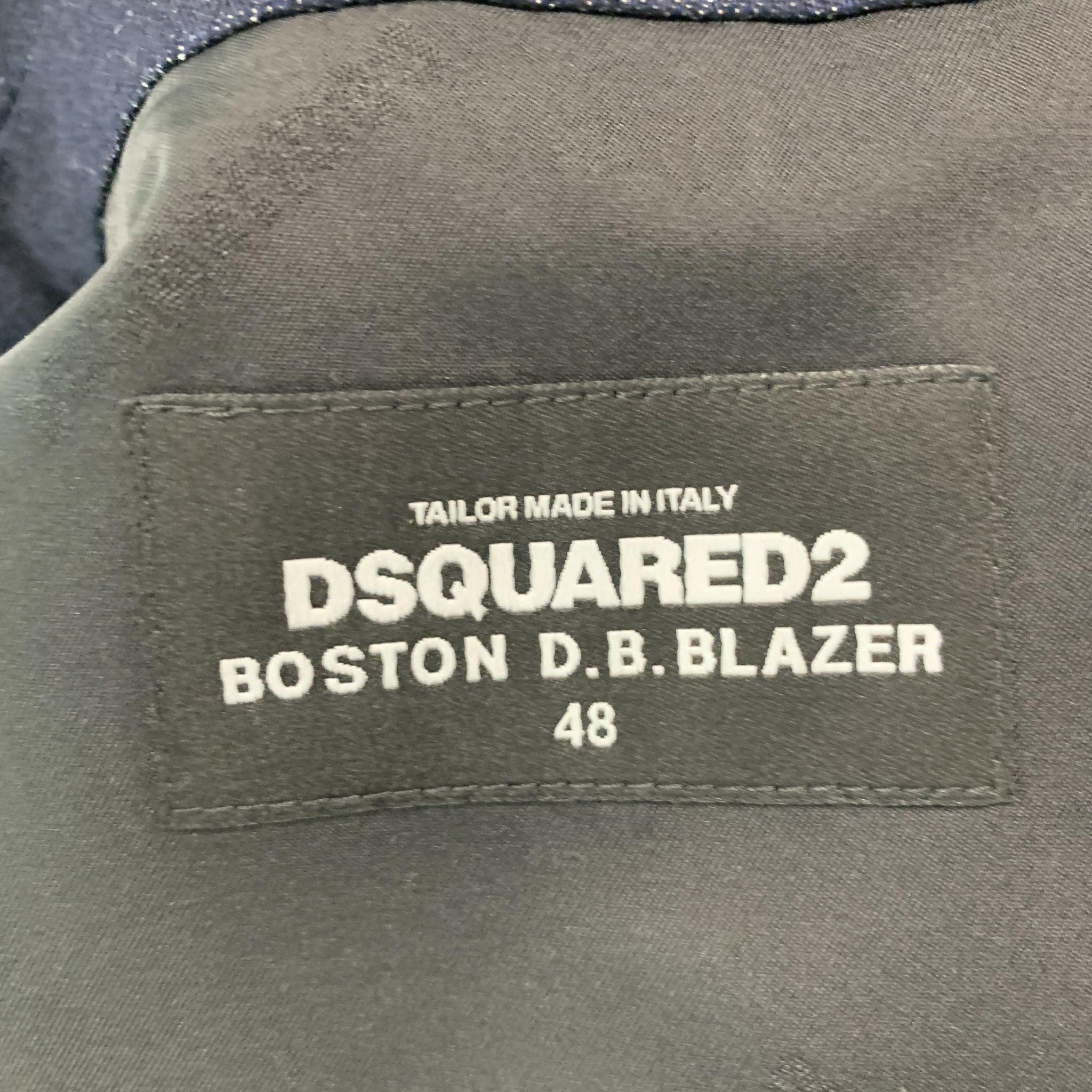 Men's DSQUARED2 Size 38 Indigo Solid Cotton  Linen Double Breasted Sport Coat For Sale