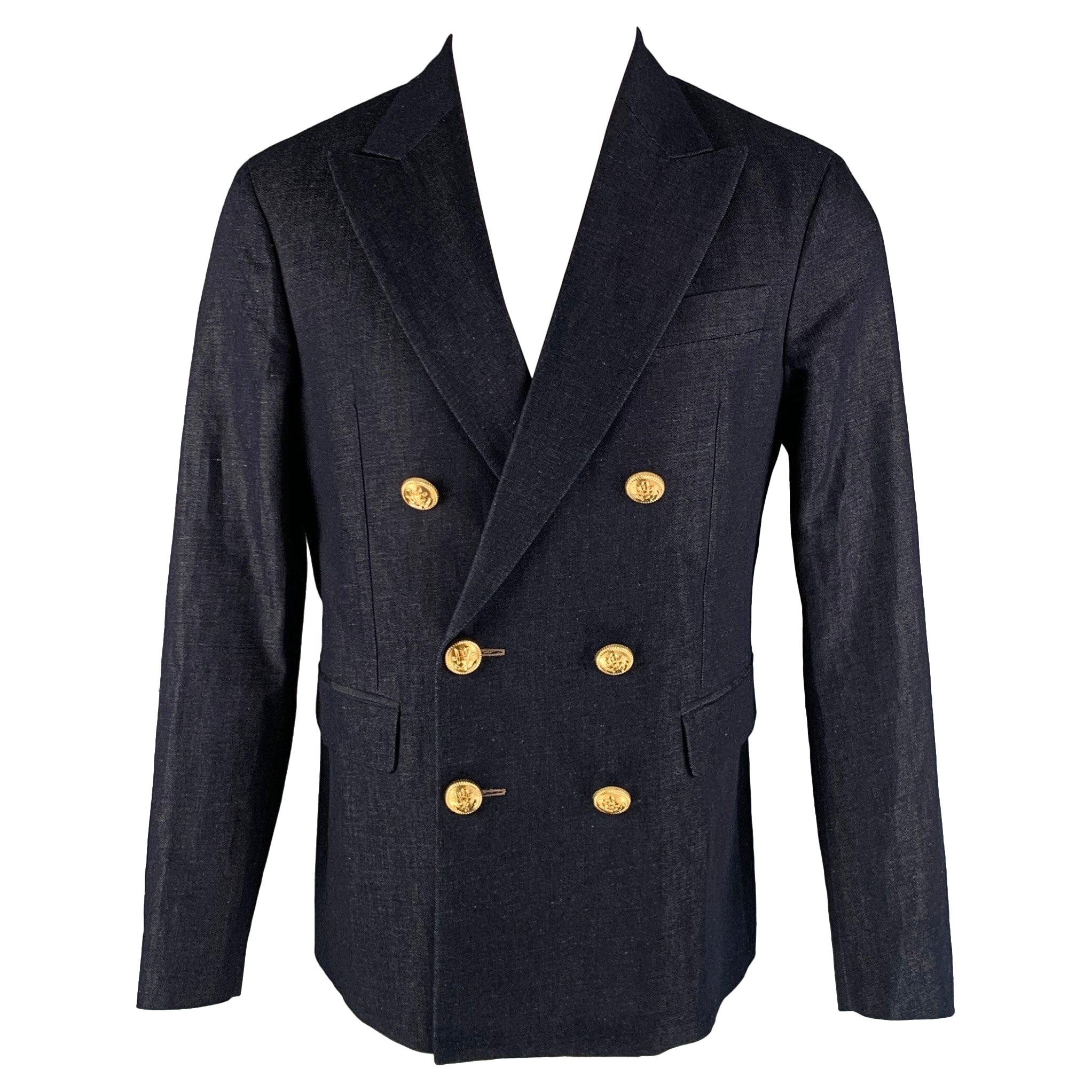 DSQUARED2 Größe 38 Indigofarbene massive Baumwolle  Leinen-Doppelreihiger Sportmantel im Angebot
